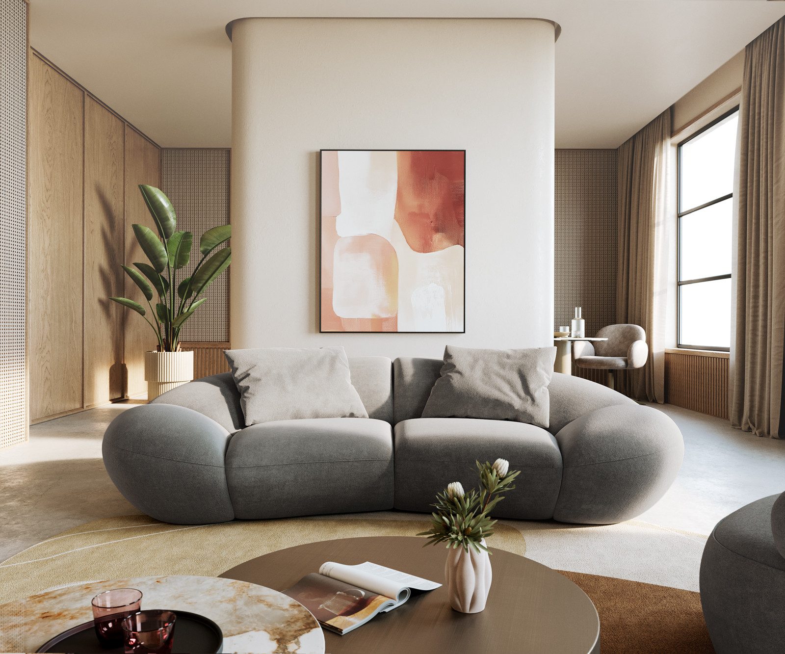 DELIFE Big-Sofa Lunna, Strukturstoff Soft Grau 280x170 cm 2 Kissen