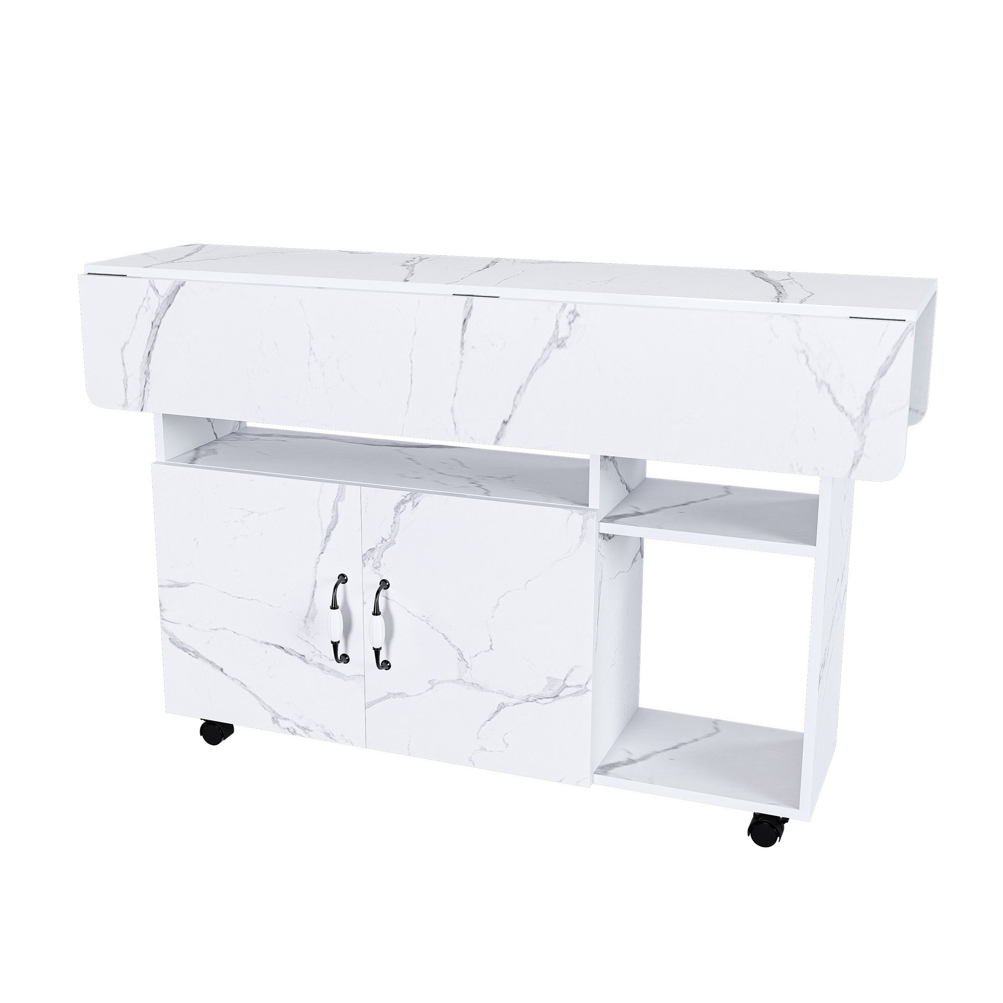 GLP Klapptisch 3-in-1 Esstisch 110x70 cm, Mobiler Küchentisch mit Stauraum (Einzelartikel, 1-tlg), Klapptisch mit Stauraum und feststellbaren Rollen