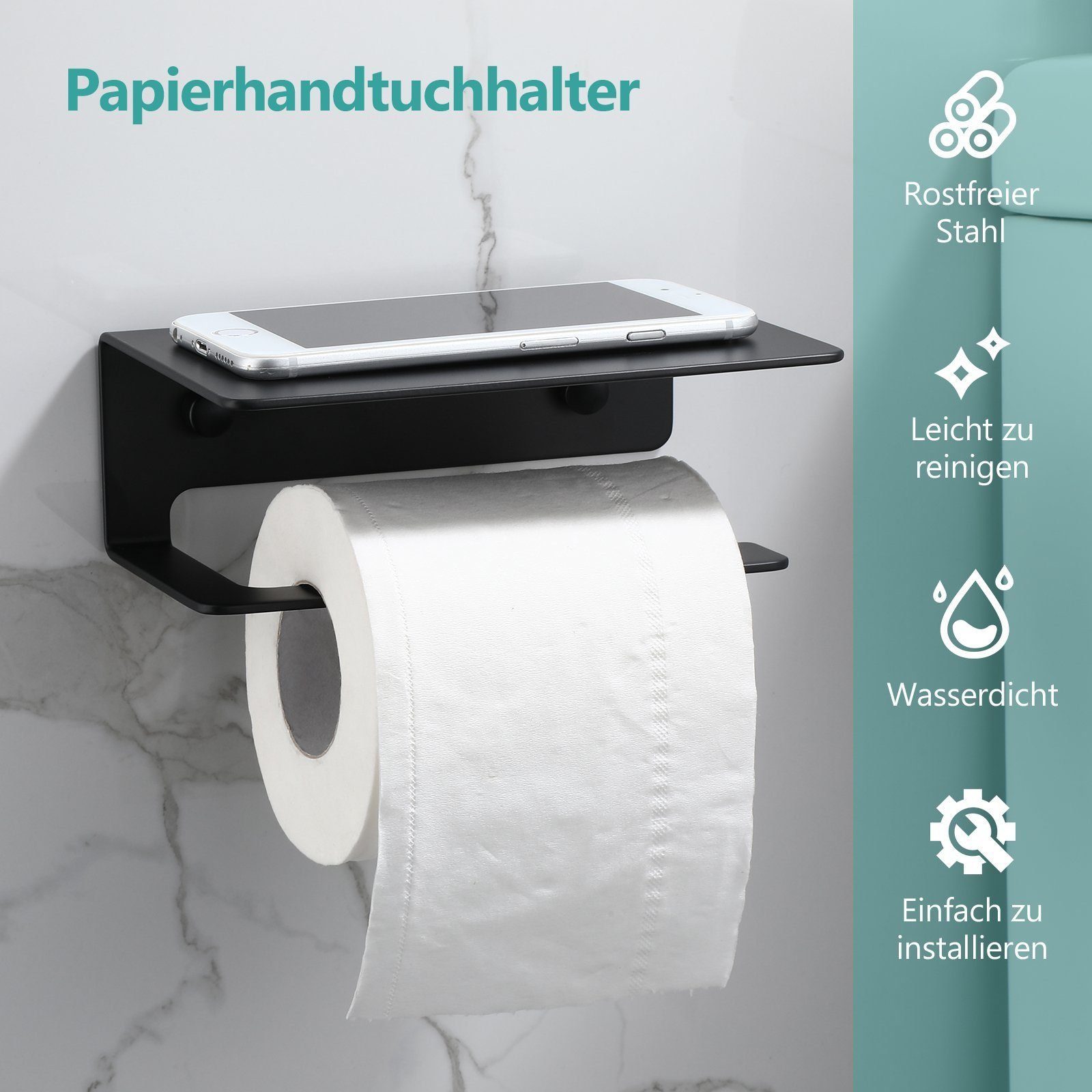 EMKE Toilettenpapierhalter EMKE Toilettenpapierhalter, freistehender  Klorollenhalter, fürs Badezimmer, Papierrollenhalter für Küche und  Badzimmer, Schwarz