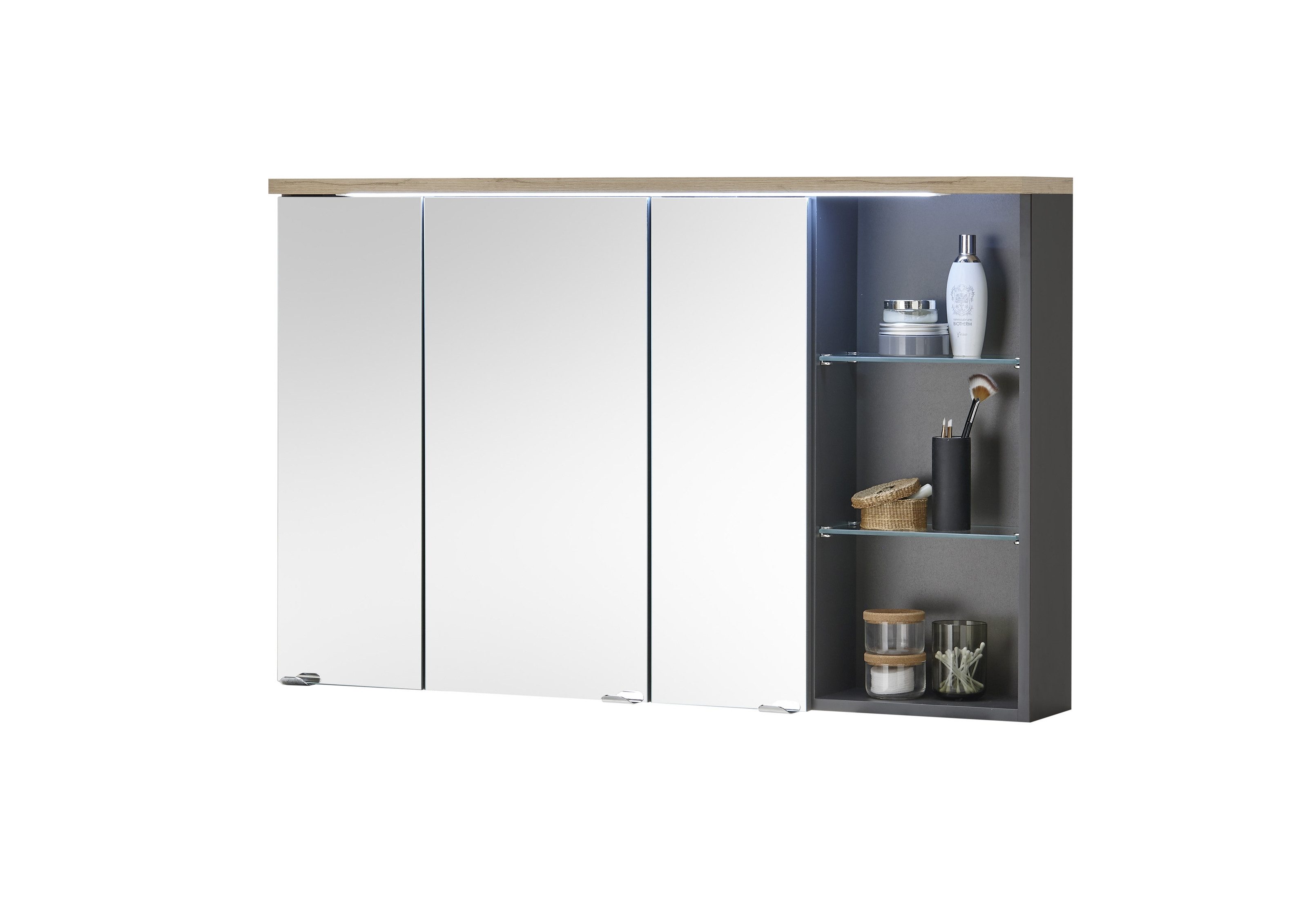 PREISBRECHER Badezimmerspiegelschrank Memphis Grau / Artisan Eiche Dekor - günstig online kaufen