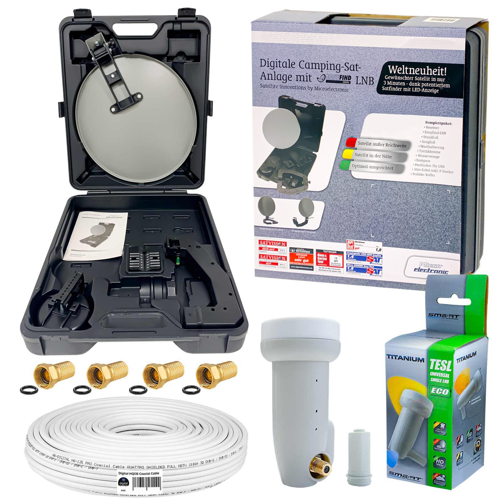 HB-DIGITAL Sat Anlage CS40 für Camping im Koffer mit Single LNB und 10m Kabel Camping Sat-Anlage (DVB-S / DVB-S2, für Camping, Wohnmobil, Caravan, mobiler Einsatz), SAT Anlage für Camping und mobilen Einsatz geeignet