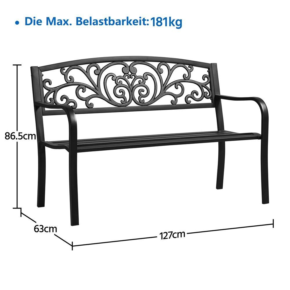 Yaheetech Gartenbank aus Mattiertem Metall mit Wellenmuster im Vintage-Stil, 3-Sitzer-Metallbank für Garten/Terrasse/Balkon – Bild 5 von 5