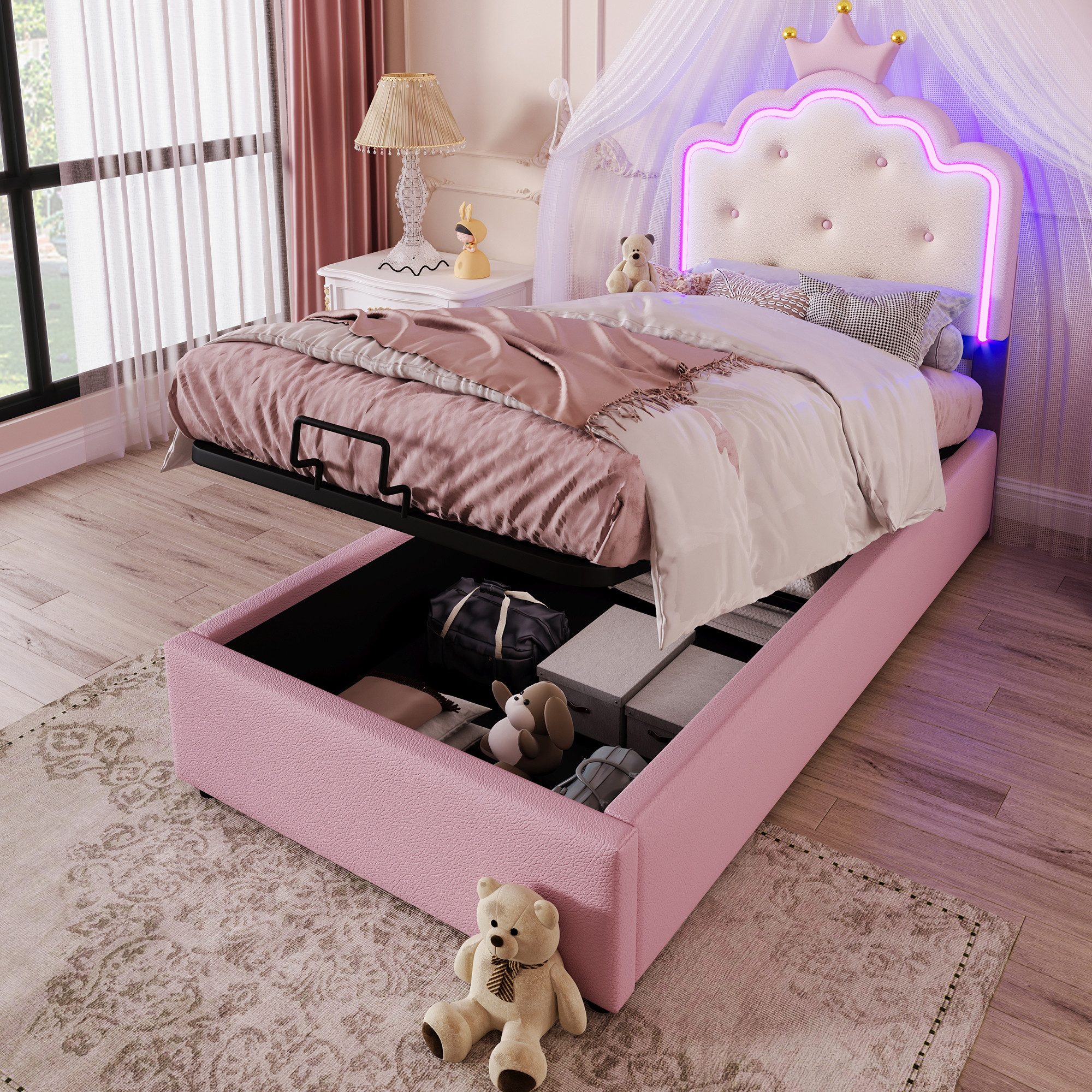 REDOM Polsterbett Gästebett,Jugendbett,mit LED-Umgebungslicht (Polsterbett, günstig online kaufen