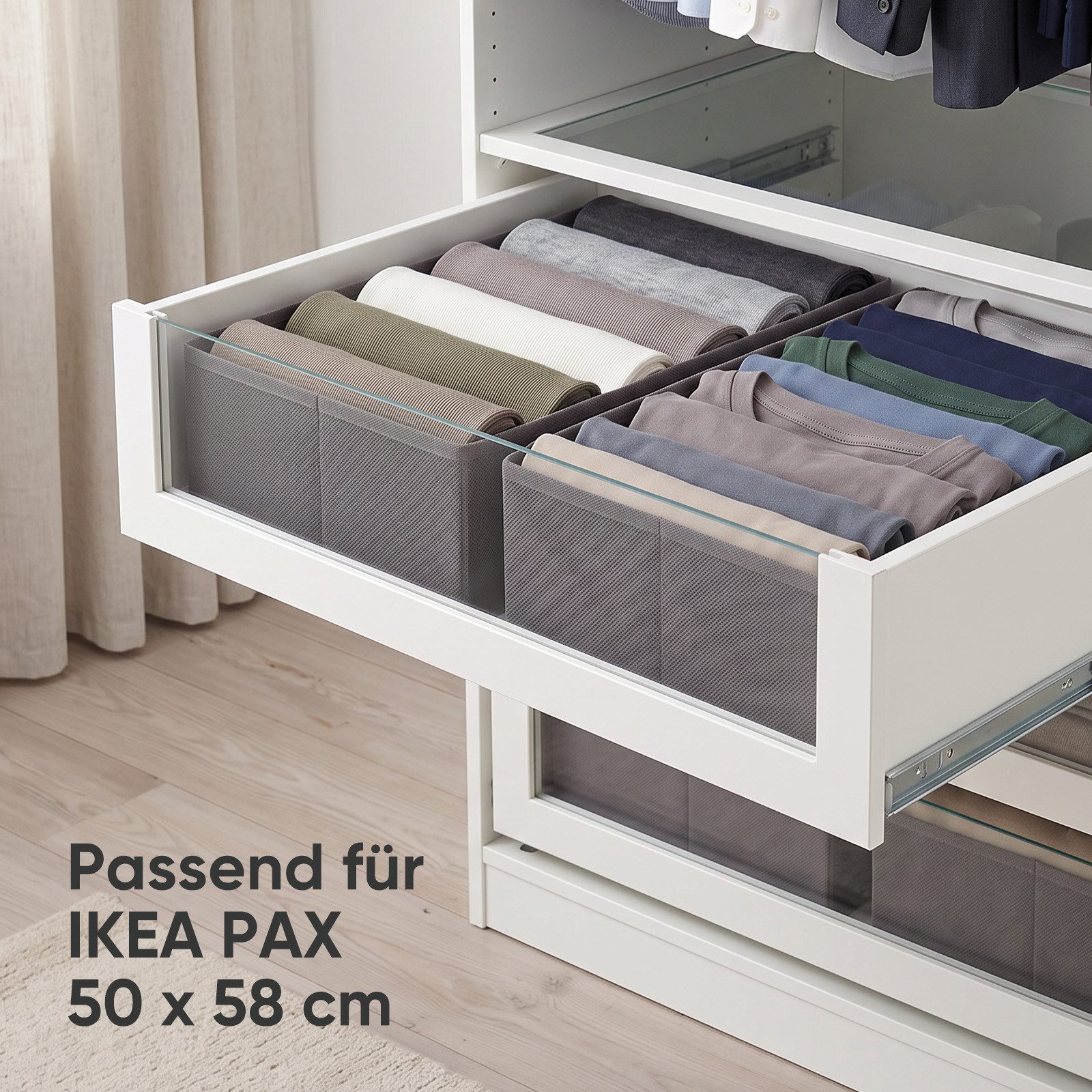 Sekey Aufbewahrungsbox Schubladen Organizer aus Vliesstoff – faltbare Aufbewahrungsboxen, 2er-Set, 19 × 51 × 11 cm für PAX 50, ohne Fächer für Kleidung – Bild 3 von 5