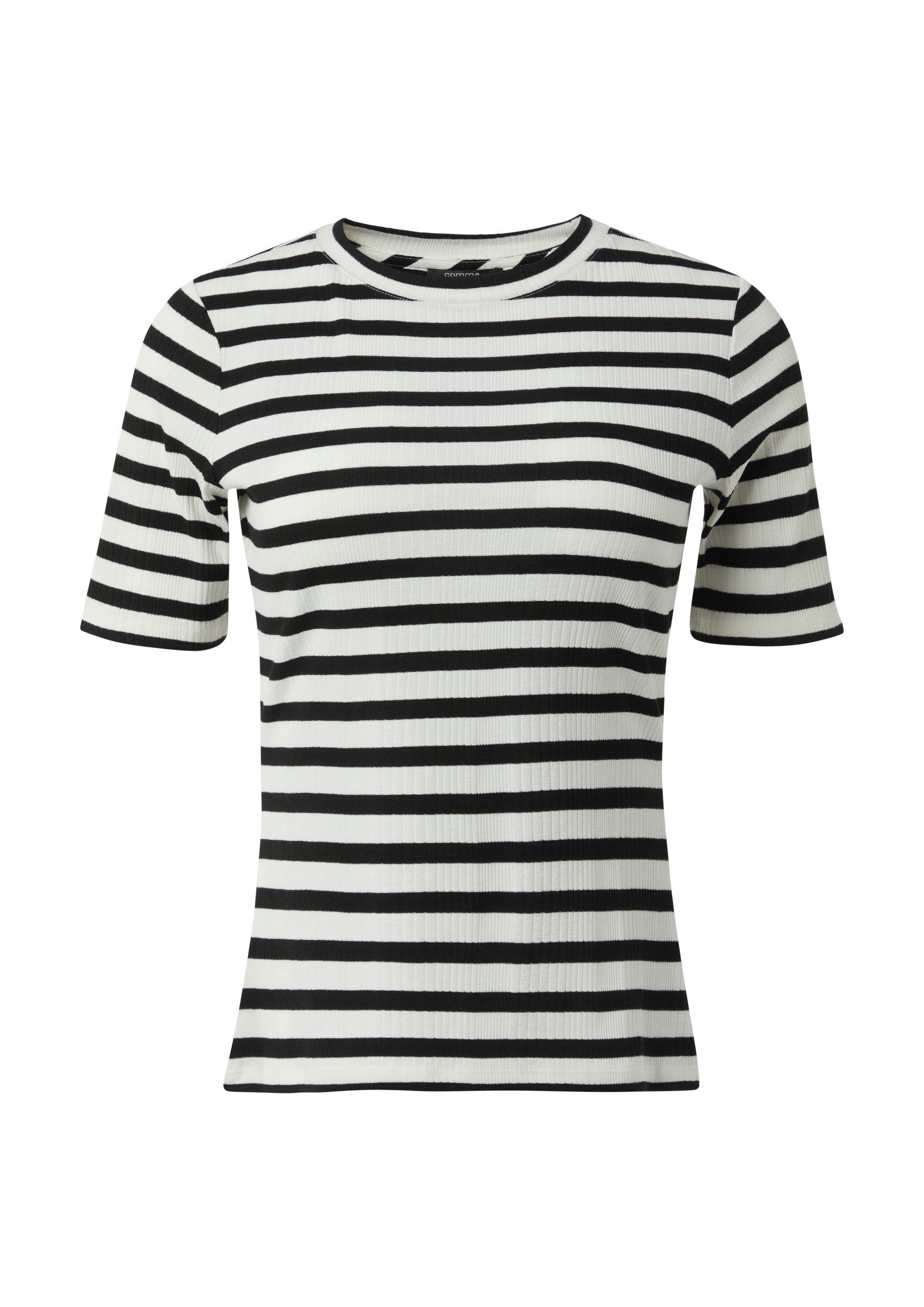 comma Kurzarmshirt T-Shirt Ringel-T-Shirt aus Rippware günstig online kaufen