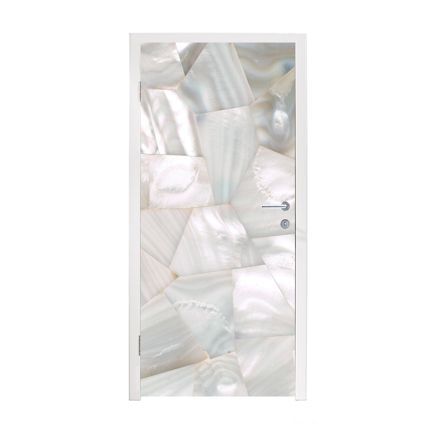 MuchoWow Türtapete Naturstein - Perlmutt - Weiß, Matt, bedruckt, (1 St), Fototapete für Tür, Türaufkleber, 75x205 cm