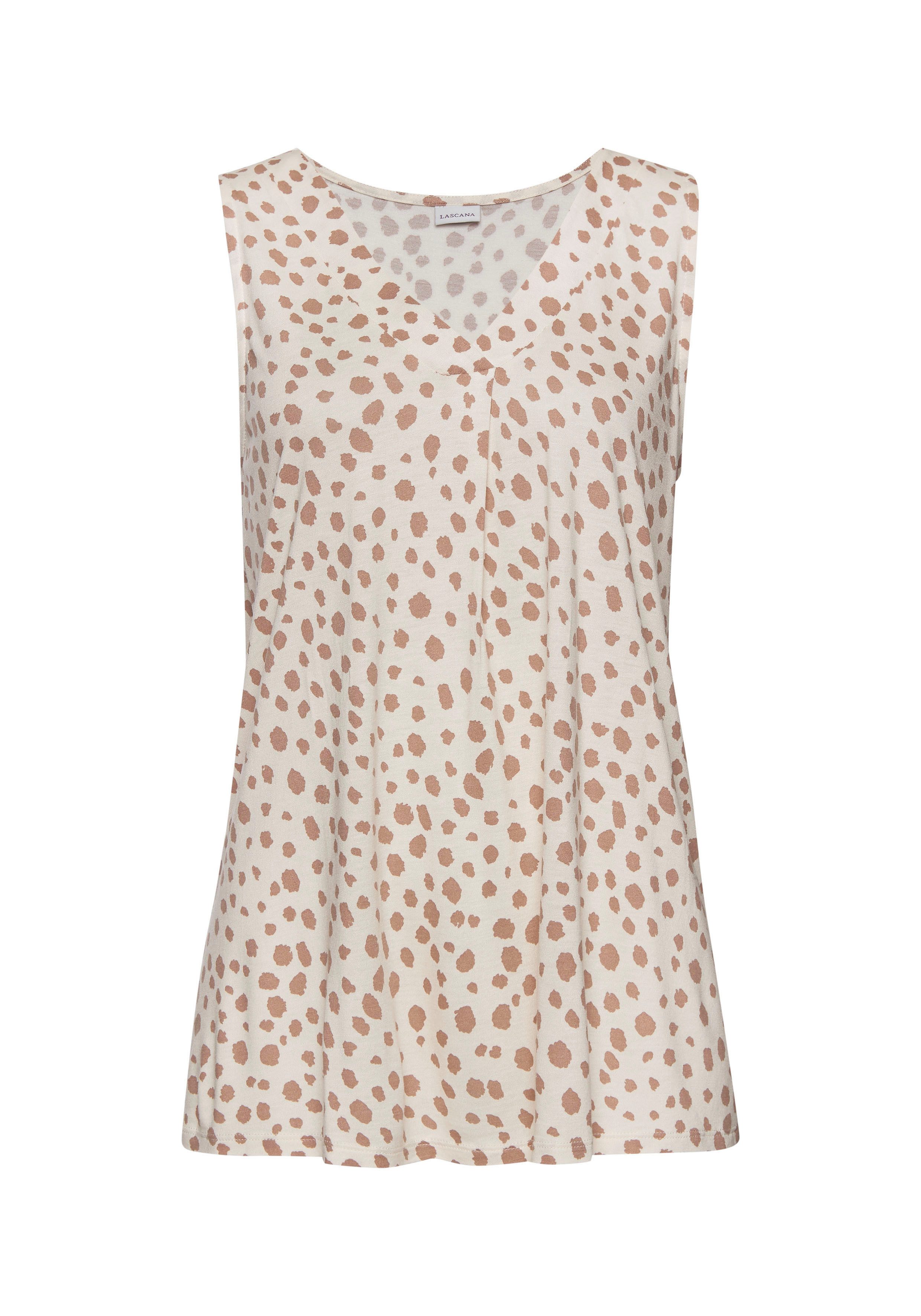 LASCANA Tanktop mit Alloverprint und tiefem V-Ausschnitt leichtes Jerseytop mit breiten Trägern, lockeres Trägertop, Sommertop – Bild 2 von 5