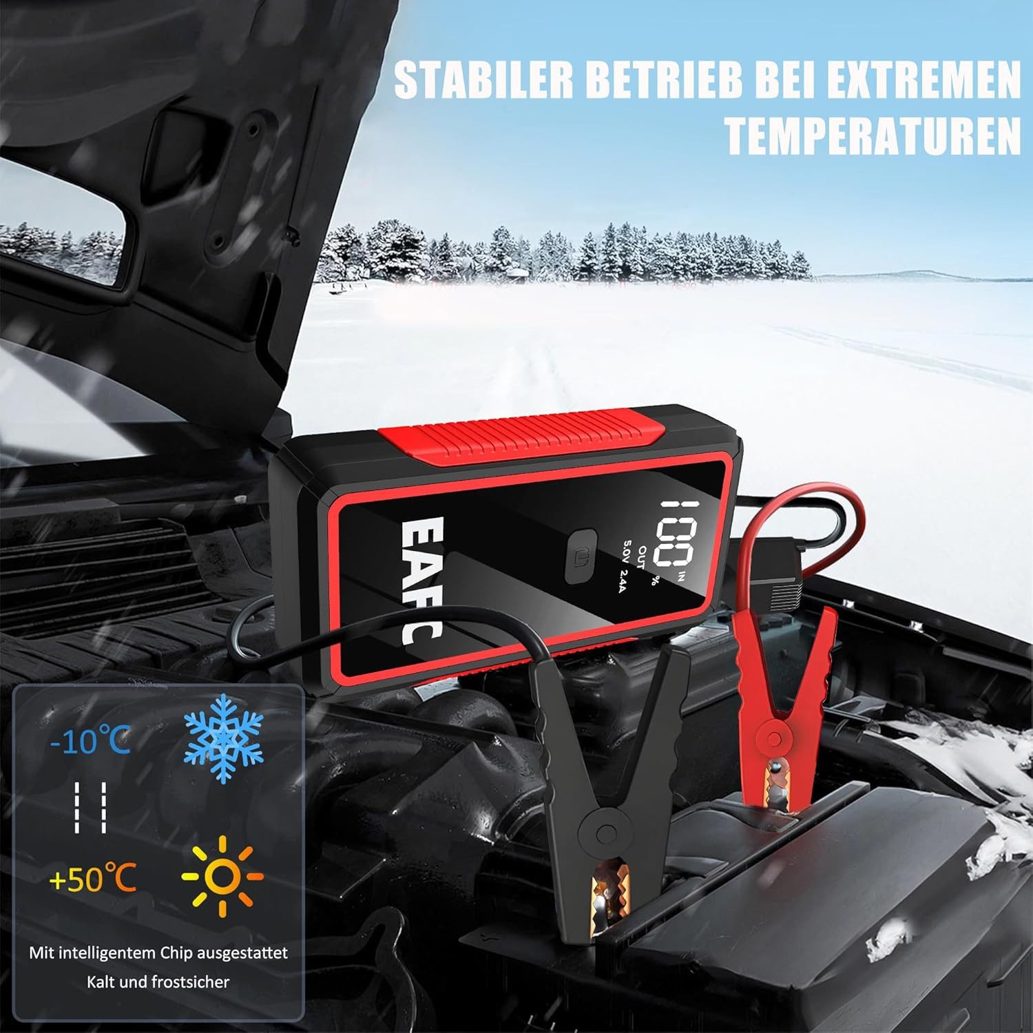 Athlix Starthilfe Powerbank 12V Auto Batterie Booster - Tragbarer Starter PKW Starthilfegerät 10000 mAh (12 V), 2000 A Spitzenstrom, 8-facher Sicherheitsschutz, – Bild 4 von 5