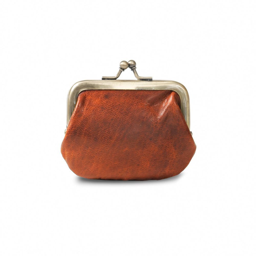 BRANCO Mini Geldbörse Retro Geldbeutel, Bügelbörse, Damen, Leder, Cognac-Braun