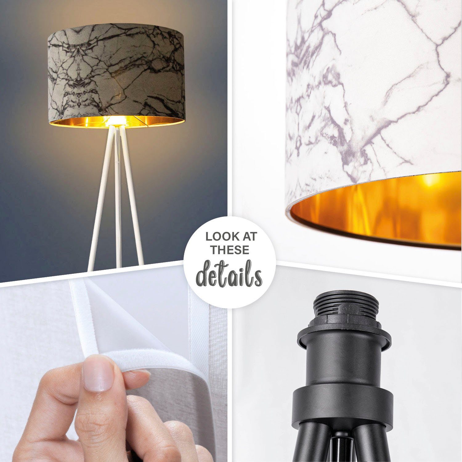 Paco Home Stehlampe Stein Leuchtmittel, Standleuchte Weiß ohne Schlafzimmer Trina E27 Grau Marmor Design Kraft