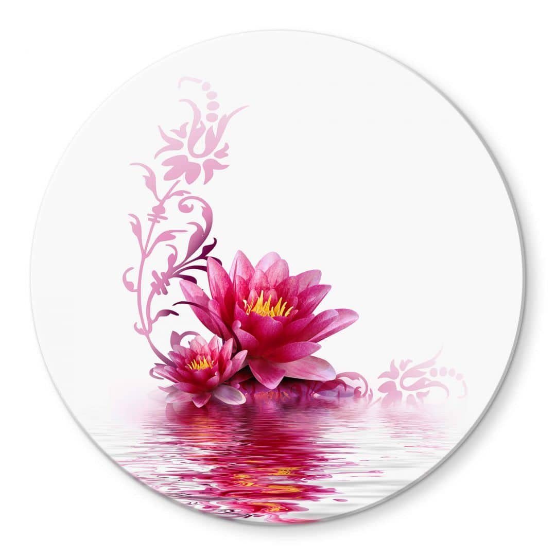 K&L Wall Art Gemälde Glas Wandbild Rund Glasbild Seerose Badezimmer Blütenzauber, Wandschutz Deko Bilder