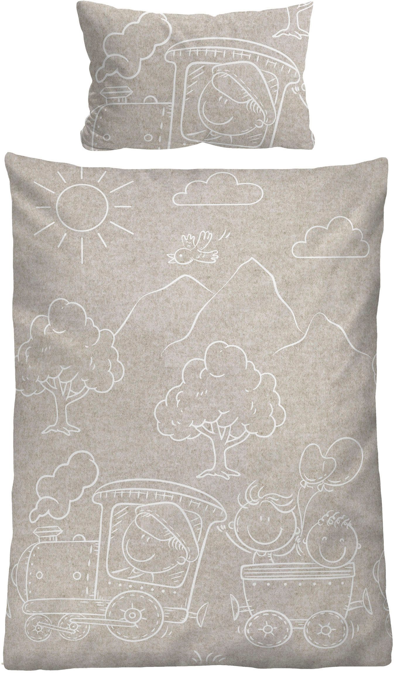 Biberna Kinderbettwäsche 0840521, Flanell, 2 teilig, kuschelig warm, samtweich, Melange, 100% Baumwolle, made in Germany