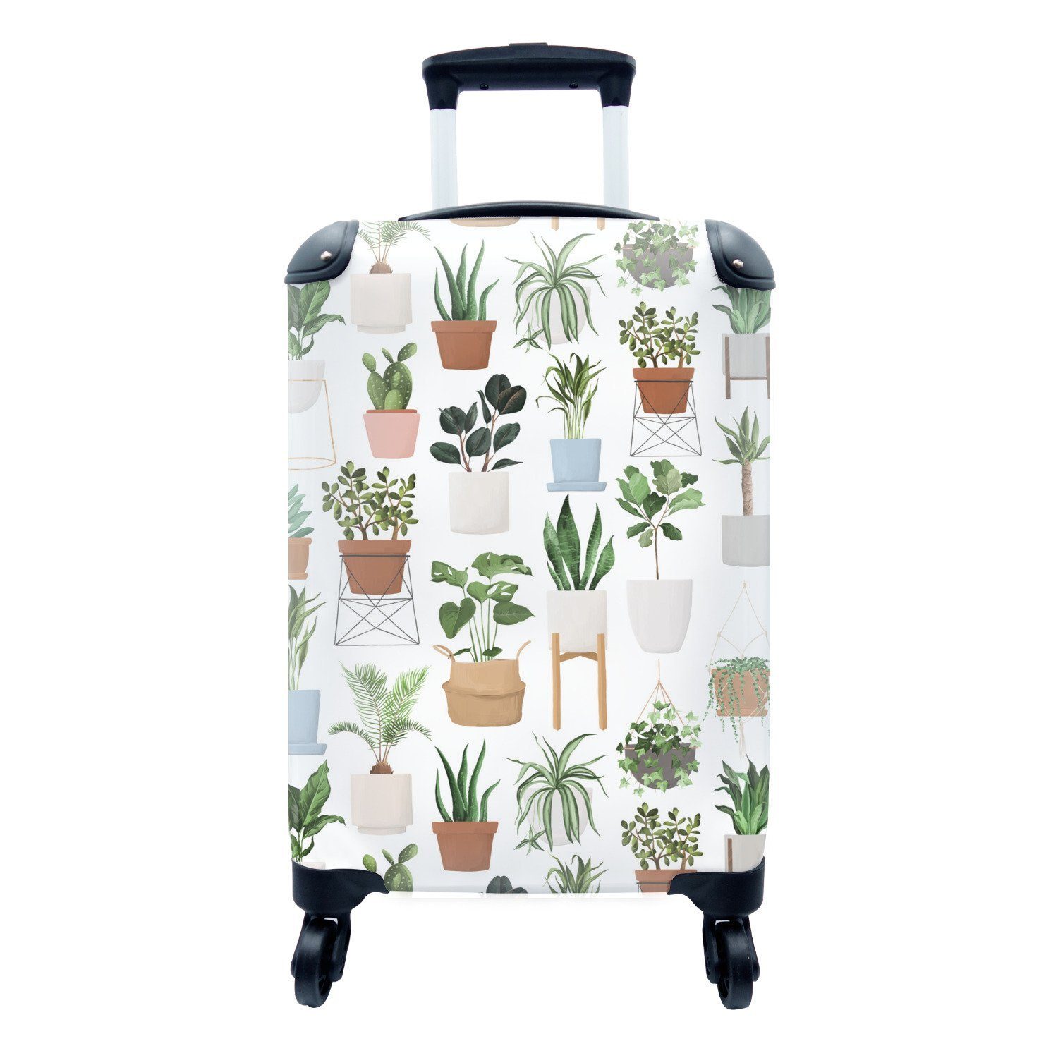 MuchoWow Handgepäckkoffer Pflanzen - Pastell - Weiß, 4 Rollen, Reisetasche mit rollen, Handgepäck für Ferien, Trolley, Reisekoffer