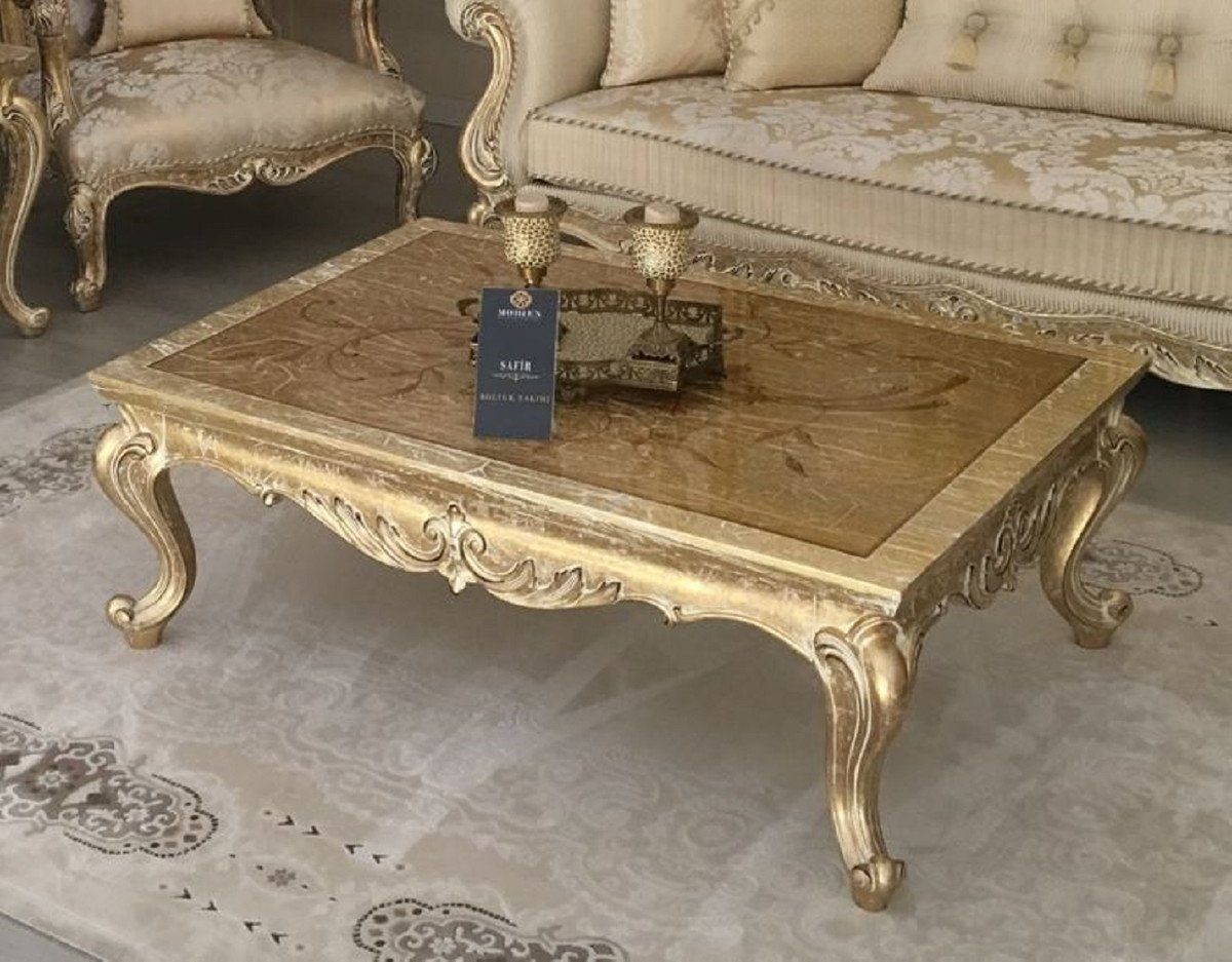 & Tisch Massivholz Barockstil - Handgefertigter Luxus - im Prunkvoll Antik Barock Casa Couchtisch Edel Möbel Gold Couchtisch - Barock Padrino