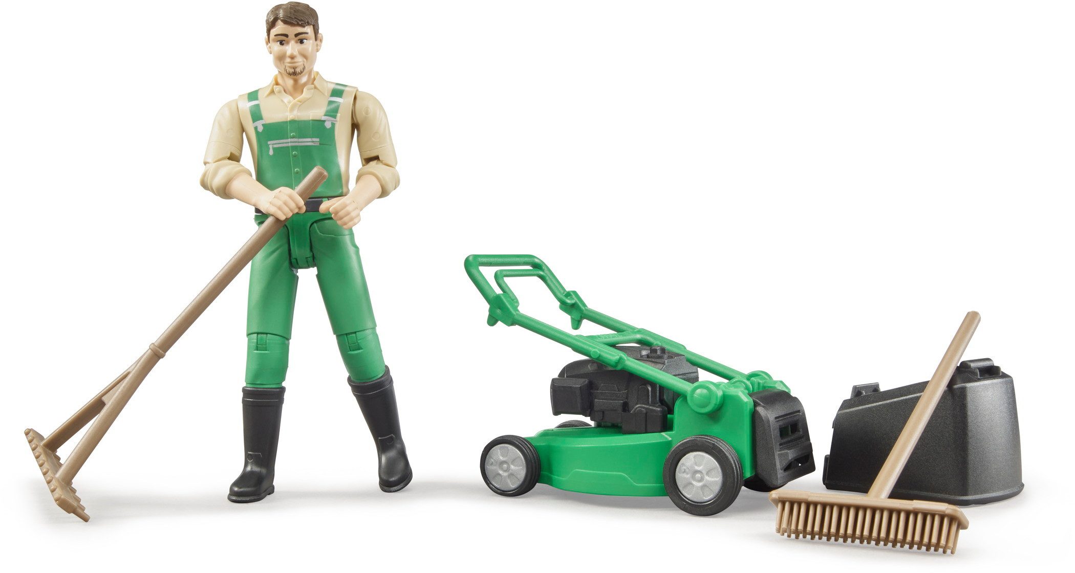 Bruder® Spielfigur Spielfiguren Set bworld Gärtner mit Rasenmäher und Garte günstig online kaufen