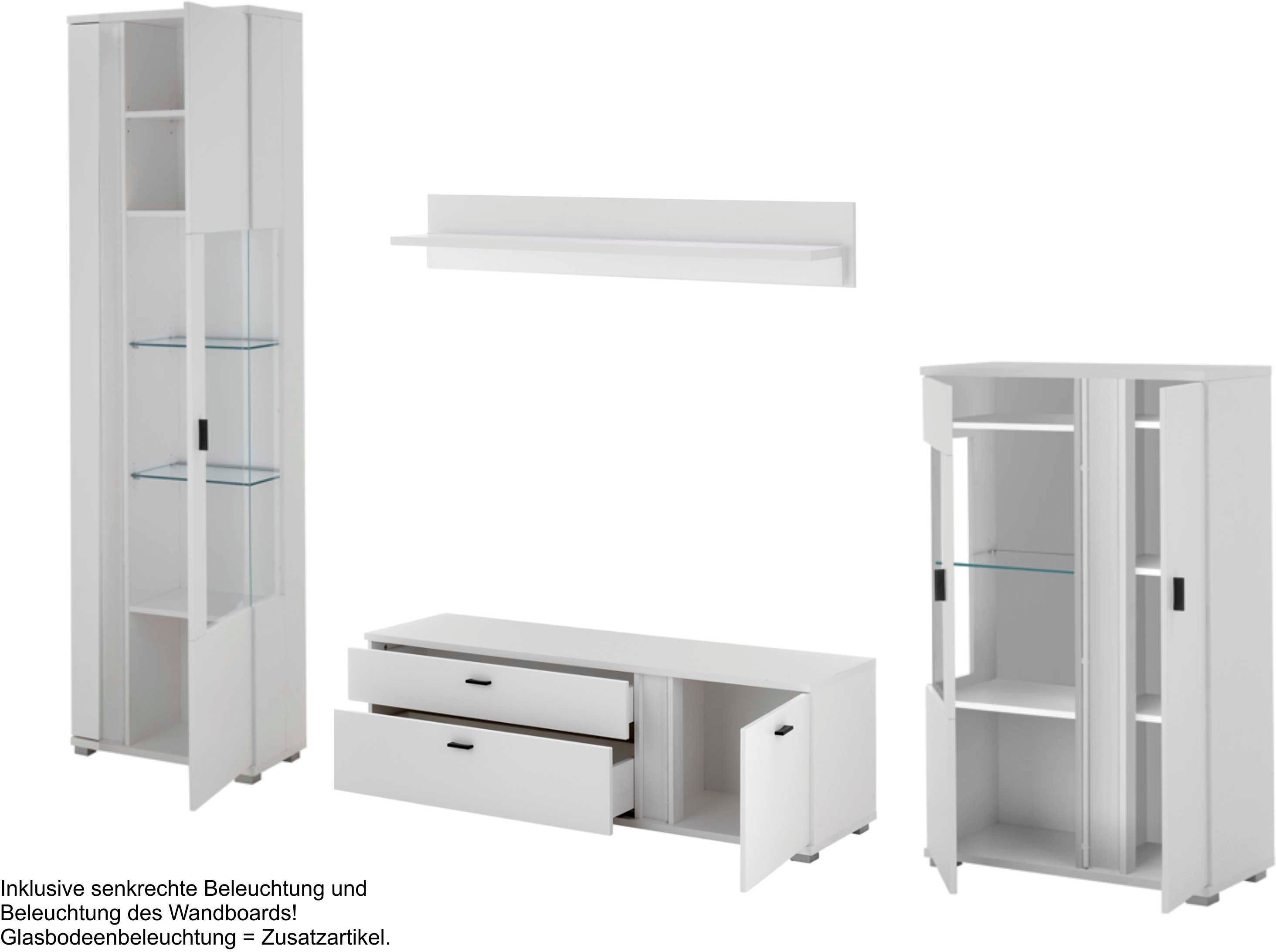 Home affaire Wohnwand LONG ISLAND, (Set, 4-St), in moderner Trendfarbe,inklusive senkrechter Beleuchtung,Breite 305 cm