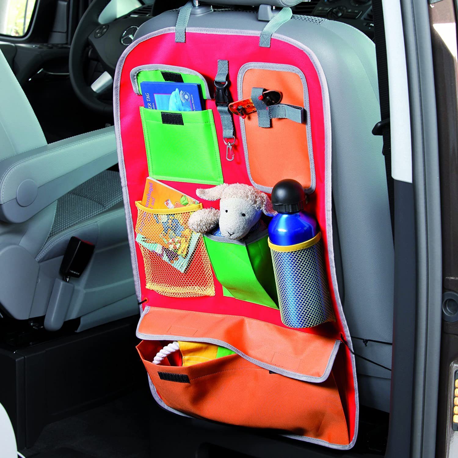 Auto Autositz-Schoner) Cartrend (Rückenlehnen-Schutz Organizer Kinder Gepäck-Halterung, Rücksitz 5-Fächer