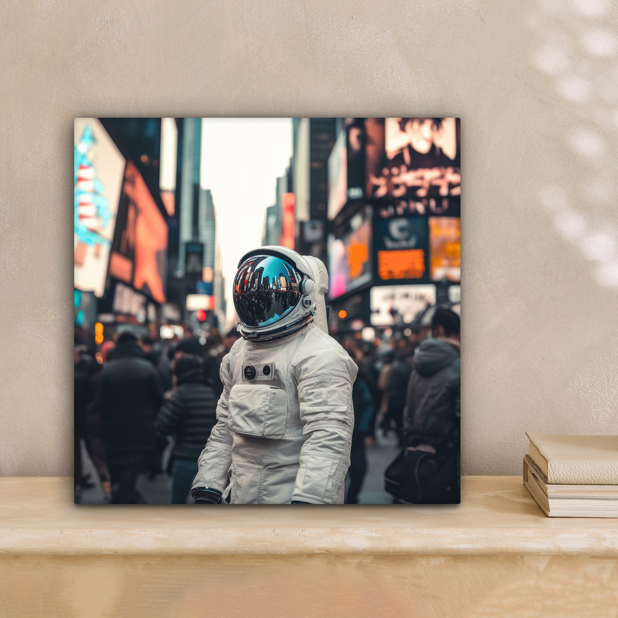 OneMillionCanvasses® Leinwandbild Stadt - Menschen - Astronaut - Weiß, Fotodruck (1 St), Wandbild, Deko Schlafzimmer Wohnzimmer Flur 20x20 cm