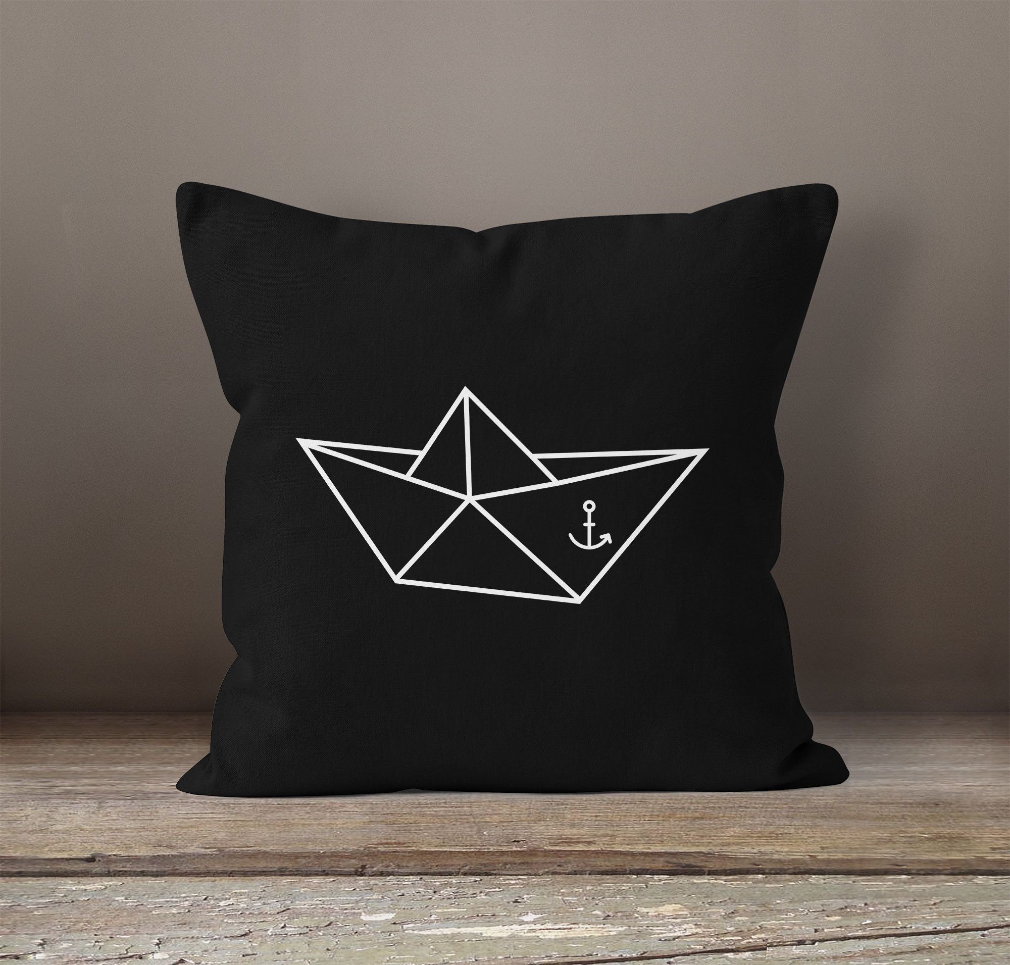 MoonWorks Dekokissen Kissenbezug Origami Schiffchen Schiff Anker Seemann 40x40 Baumwolle