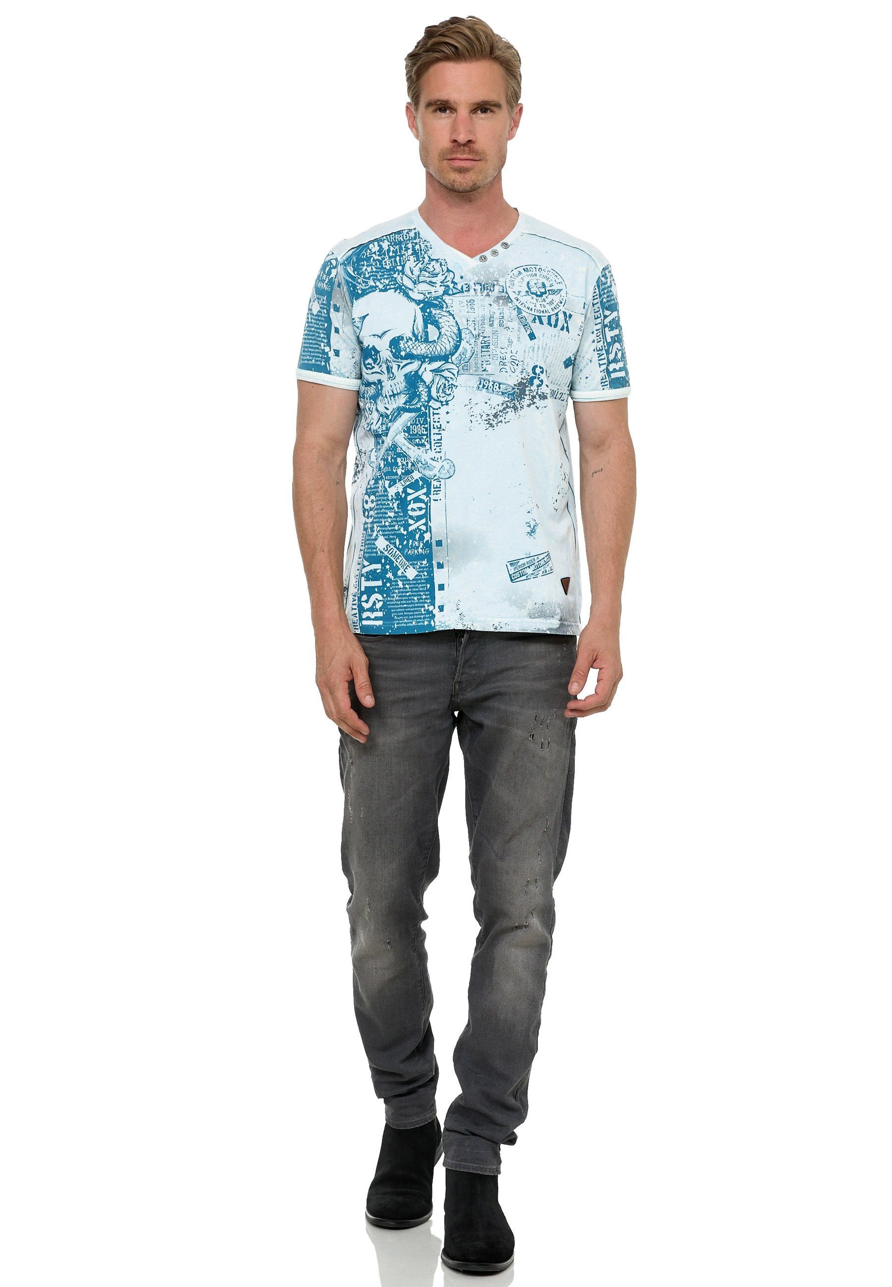 Allover-Print Rusty T-Shirt T-Shirt mit Rusty hellblau Neal Neal coolem