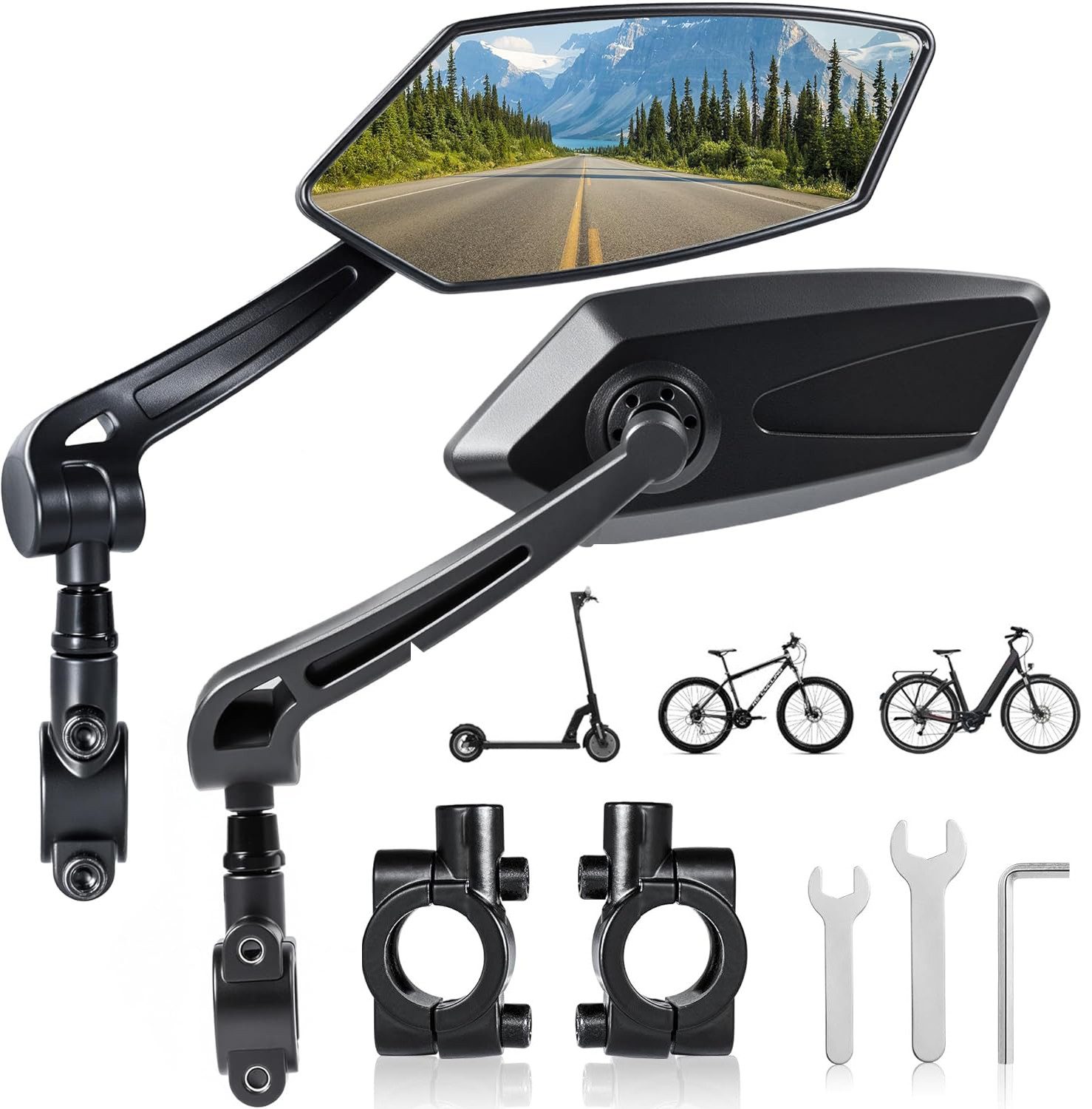 Forrlite Fahrradspiegel für E-Bike, 360° Klappbar & Drehbar Fahrrad Rückspiegel (2-St) (Fahrrad Spiegel Links für Ebikes mit Große Spiegelfläche, Spiegel für Fahrrad Schlagfestes Echtglas, Fahrradzubehör E-bike), Lenkerendspiegel für Fahrrad E Bike Trekki