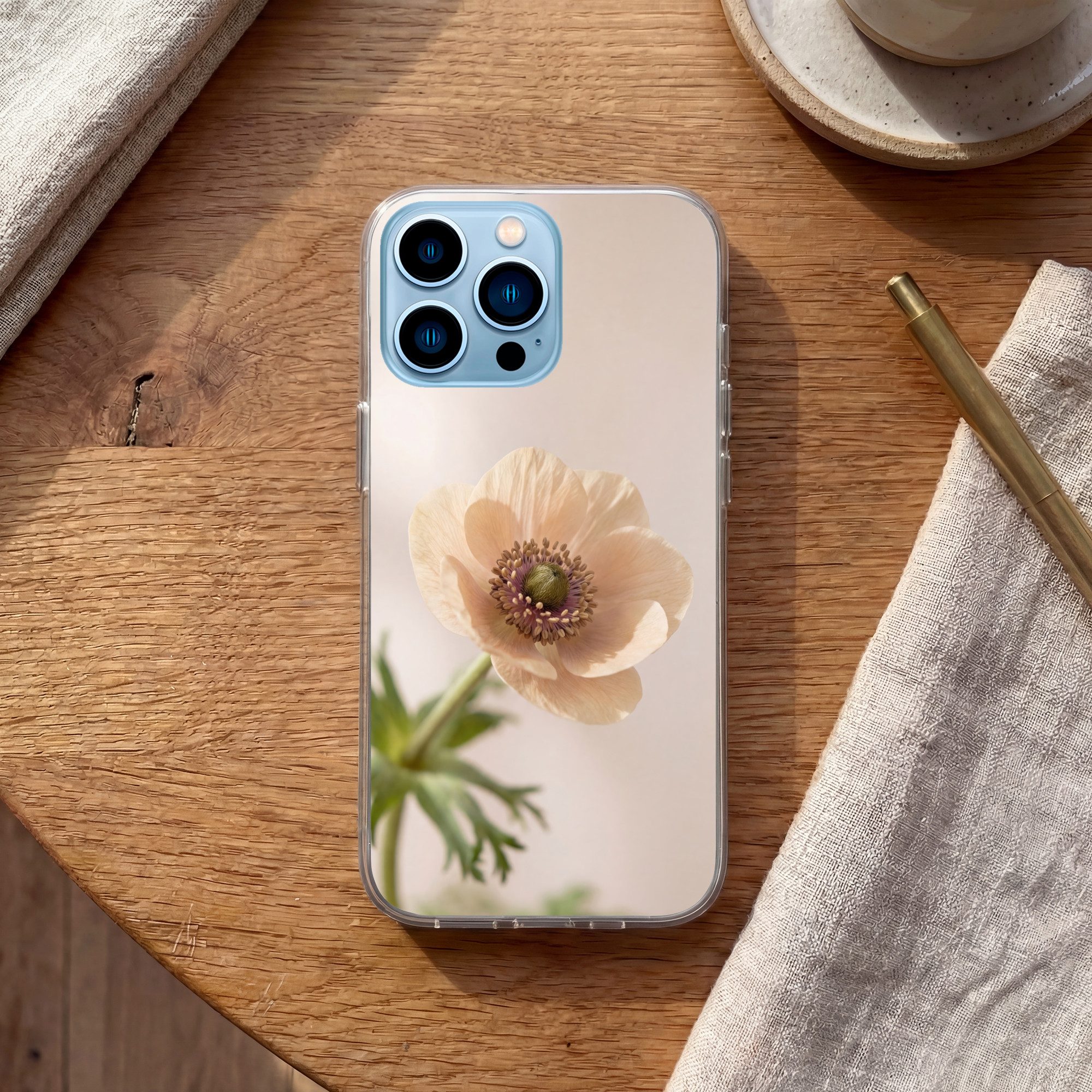 MuchoWow Handyhülle für Apple iPhone 13 Pro Blume - Minimalistisch - Grün, Smartphone-Bumper, Print, Handy Schutzhülle Dünn