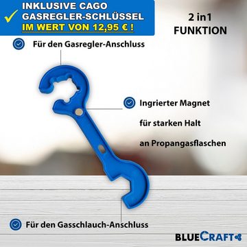 BlueCraft Gas, 4x5kg Eigentum Gasflasche mit Gasreglerlöser + 17er Schlüssel + Magnet
