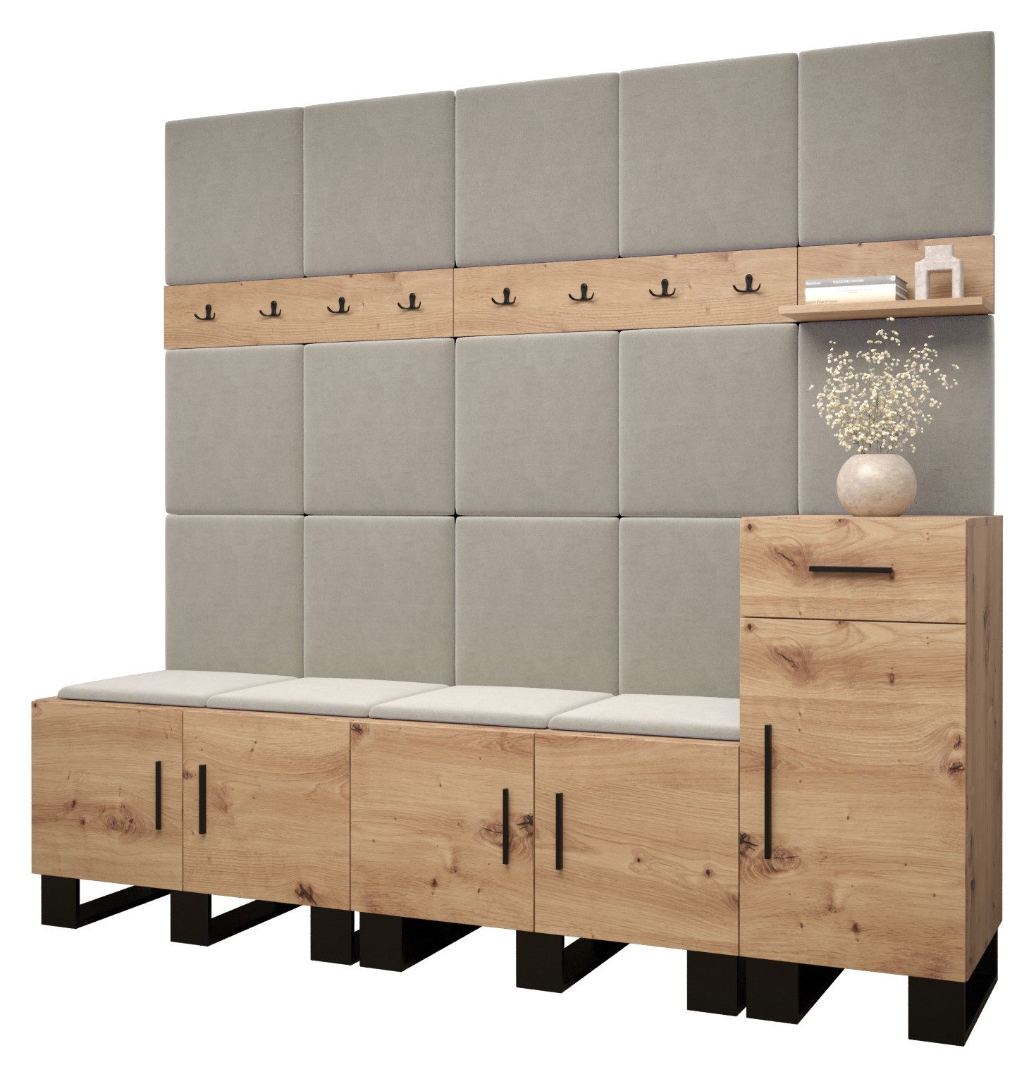 ABIKS MÖBEL Garderoben-Set ARTIN Set 8 Garderobe mit gepolsterten Paneelen, Industriell Design