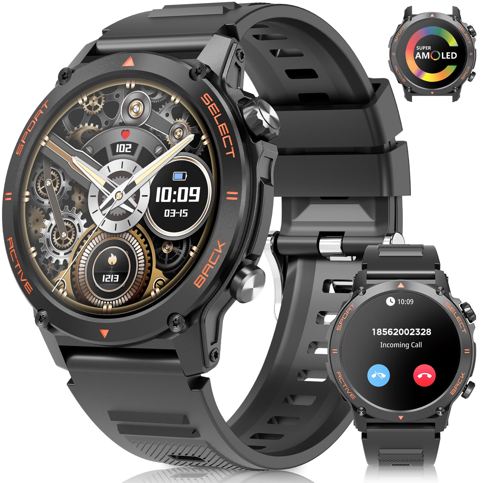 AMOLED Smartwatch Herren mit Telefonfunktion, 1.43" Zoll Rund Smartwatch