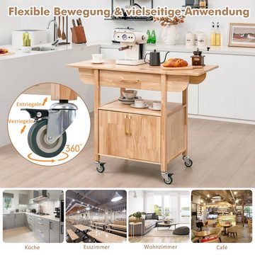COSTWAY Küchenwagen, mit klappbarer Arbeitsplatte & Schublade, 114x51x88cm