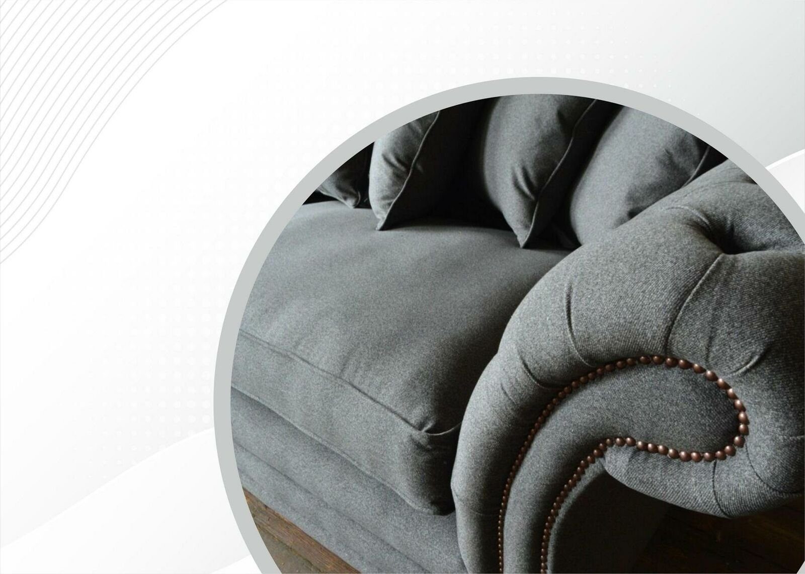 Grauer Made Möbel Rückenkissen Chesterfield JVmoebel in mit Chesterfield-Sofa Europe Luxus Neu, Viersitzer
