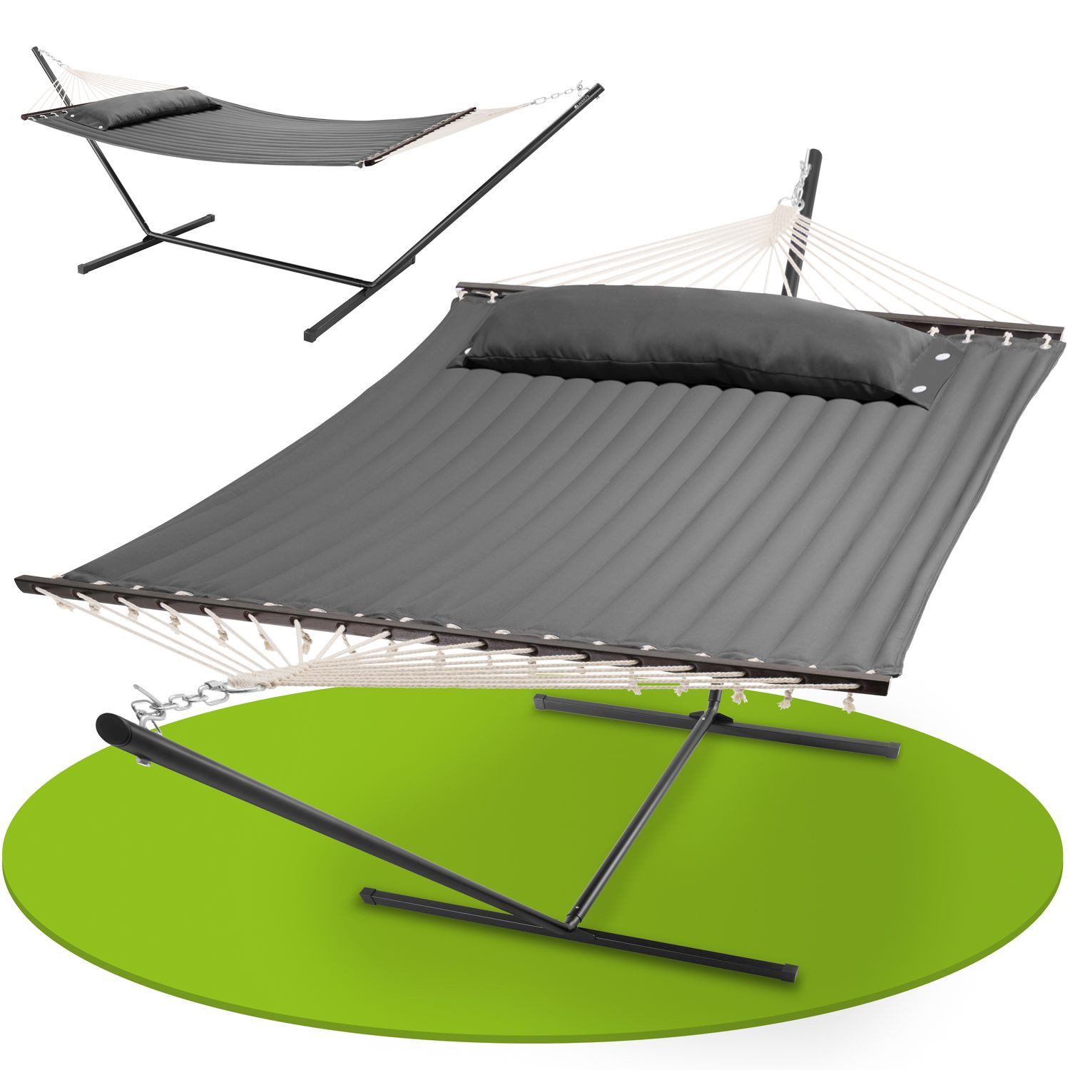 Juskys Hängematte Cata, für 2 Personen, mit Gestell, Spreizstab und Kissen, Indoor & Outdoor