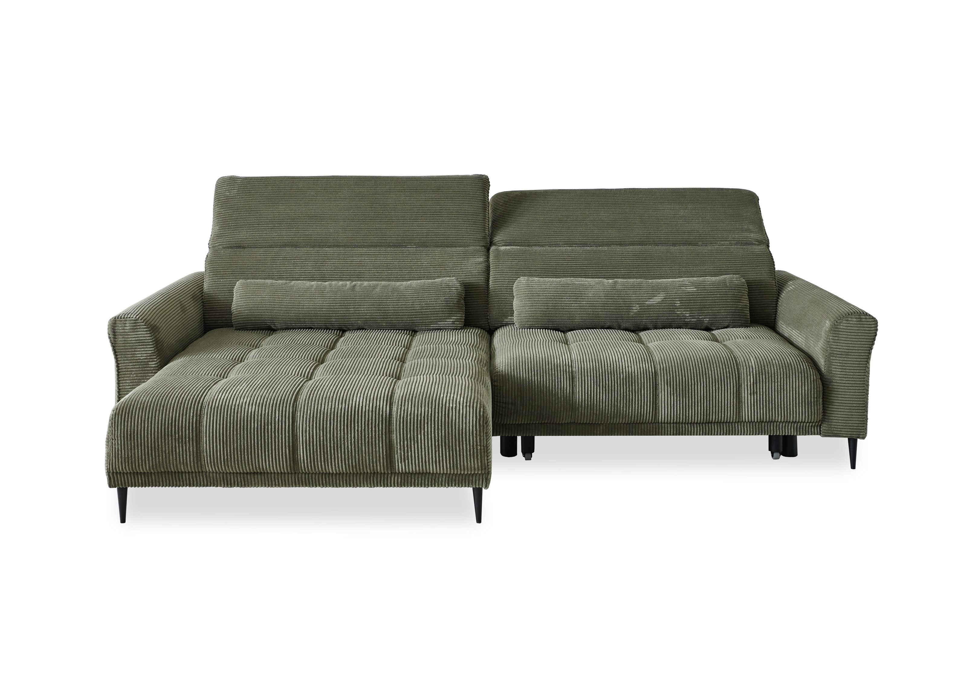 freiraum Wohnlandschaft Wolve, elektr. Sitzverstellung, 2 Kissen, Cord oliv - 277x108x179cm (BxHxT)