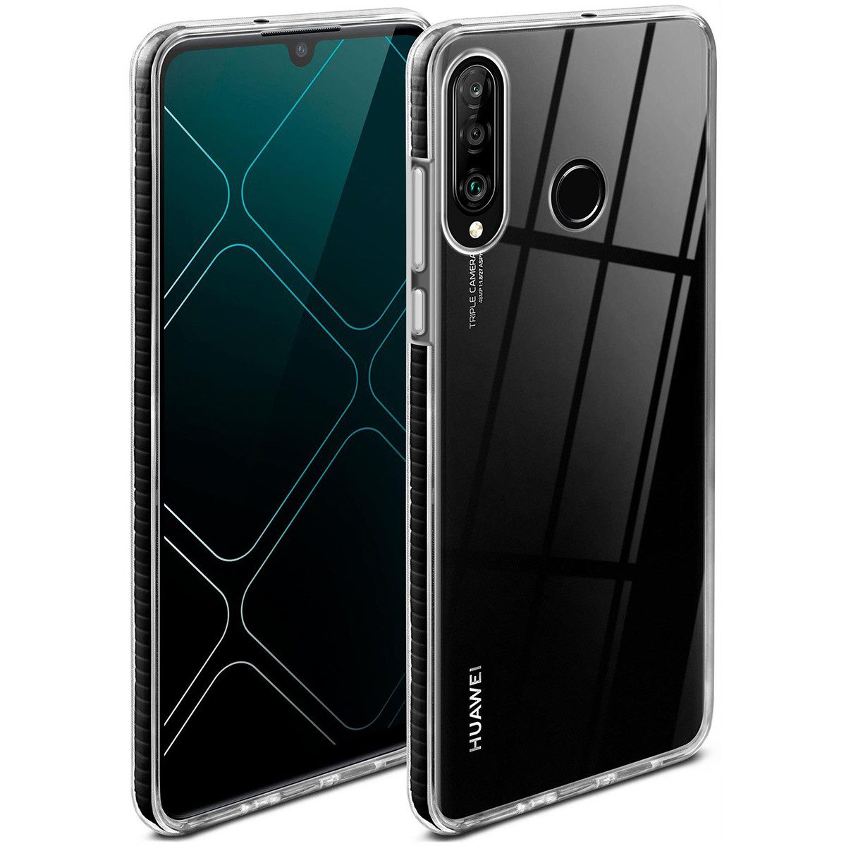 ONEFLOW Handyhülle für Huawei P30 Lite New Edition Hülle Silikon Cushion Case Schwarz 6,15 Zoll, Schutzhülle Transparent Bumper Back Cover Silikonhülle Durchsichtig