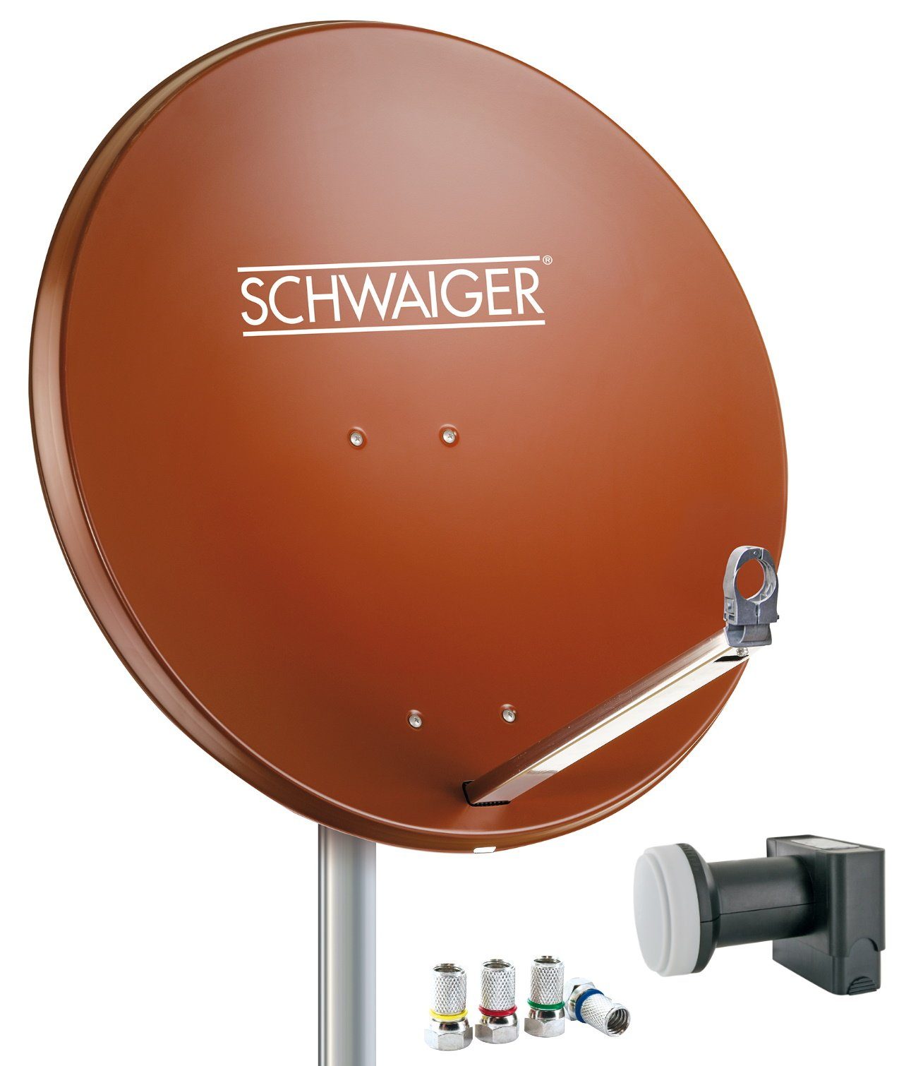 Schwaiger 714555 SAT-Antenne (80 cm, Aluminium, Quad LNB, ziegelrot)