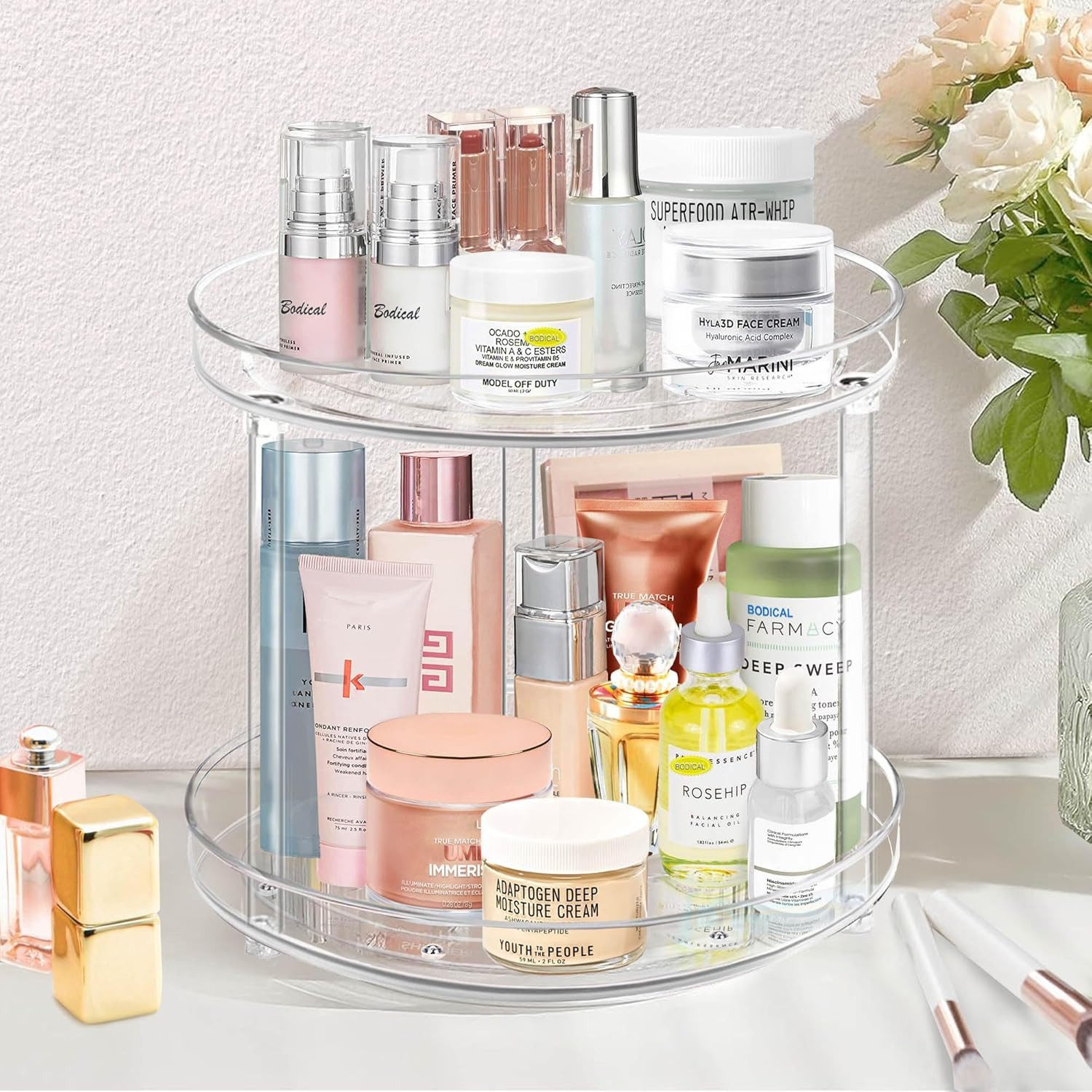 Refined Living Organizer 360° Drehbarer Kosmetik-Organizer mit Fächern, Schminktisch-Organizer (Badezimmer Aufbewahrung, Parfümständer, Make-up Karussell, Kosme – Bild 5 von 5