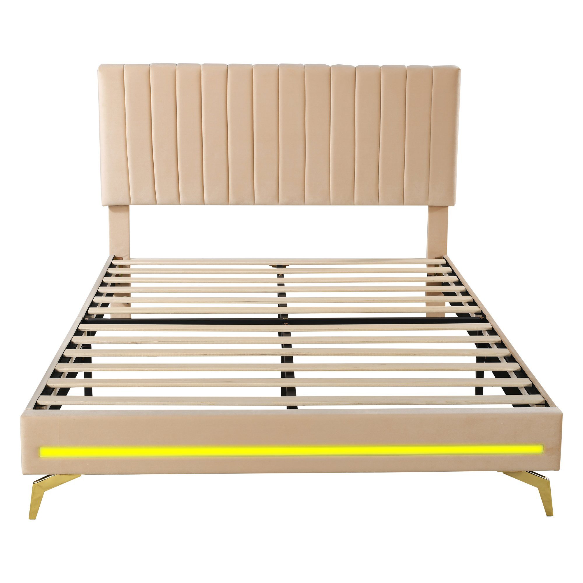 Polsterbett (Doppelbett), mit verstellbarem Kopfteil und LED Beleuchtung, Samt, 140x200cm