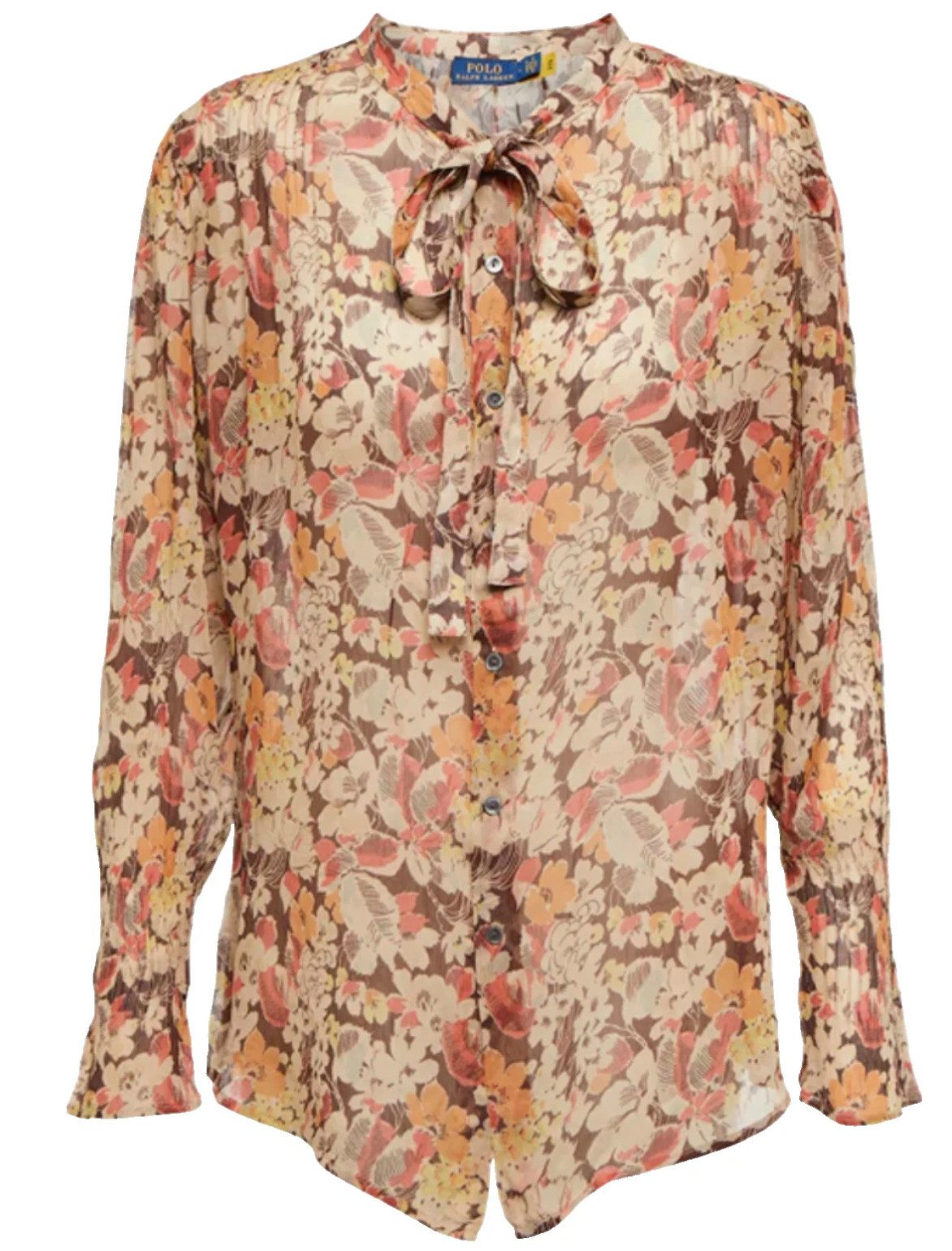 Polo Ralph Lauren Blusentop Boho Chic Bluse Georgette Schleifenbluse Hemdbluse Schmalem Bandkragen und Bindeschleife für variable Looks