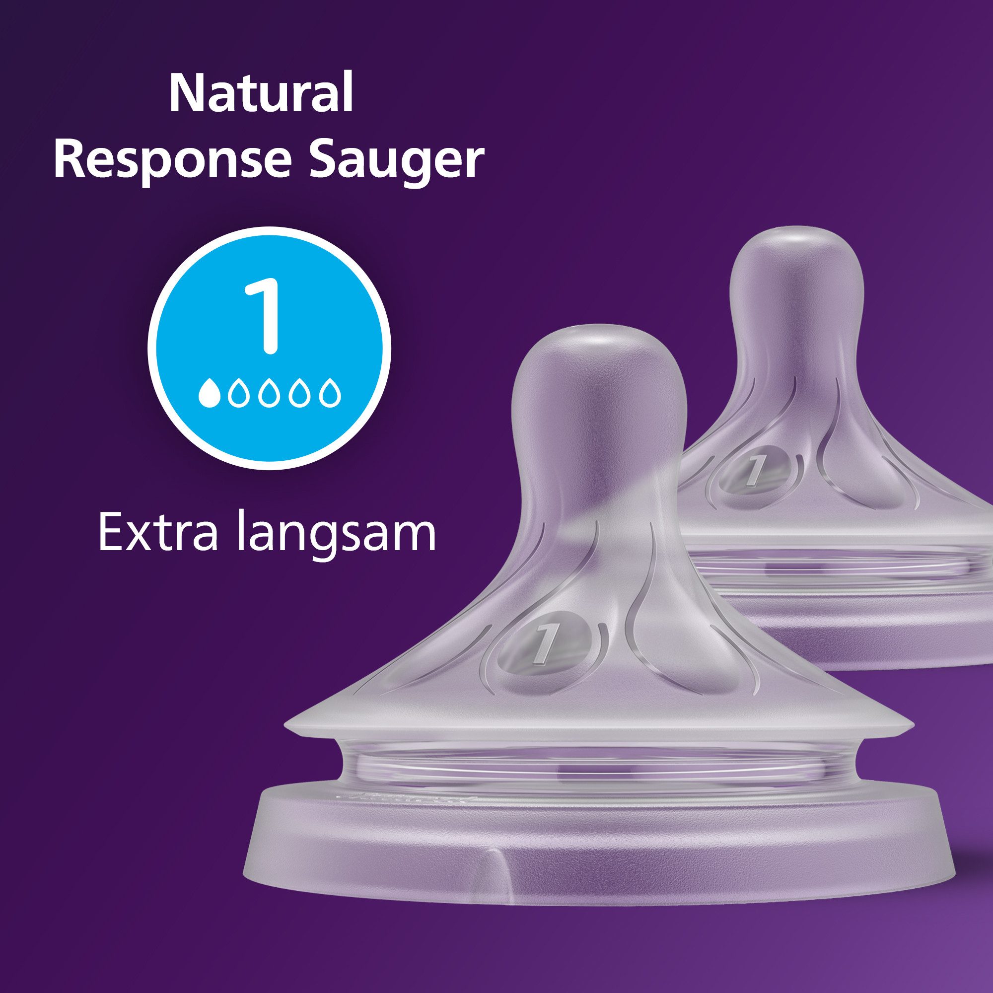 Philips AVENT Flaschensauger Natural Response SCY961/02, 2 Stück mit Anti-colic-Ventil, extra langsame Durchflussrate