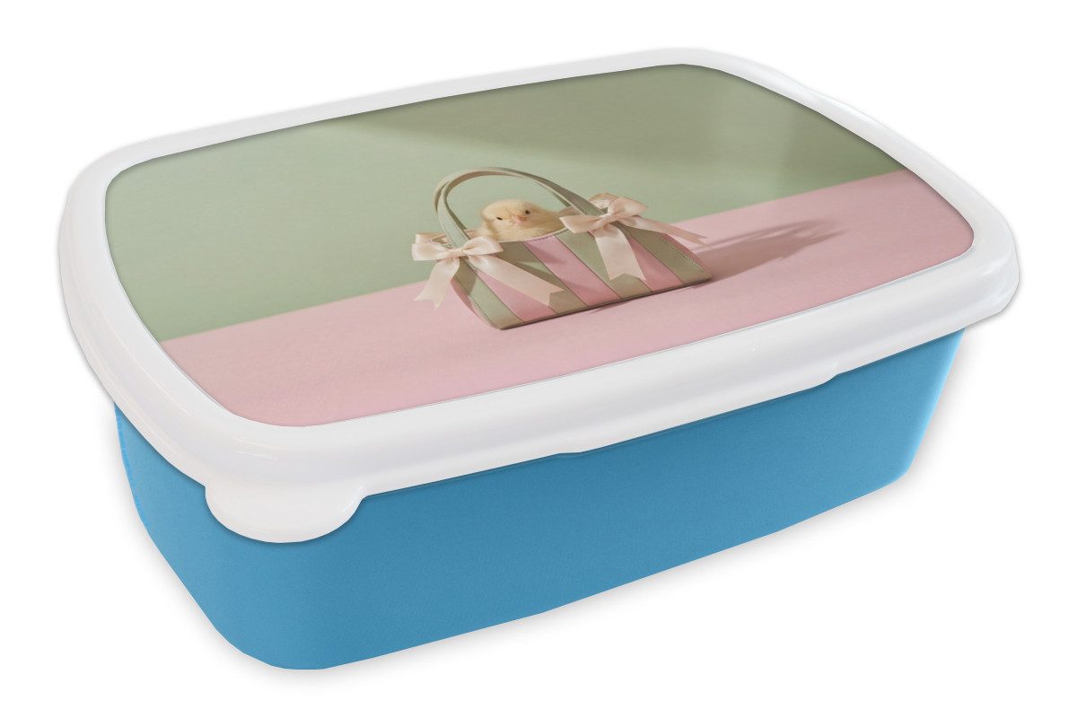 MuchoWow Lunchbox Küken - Gelb - Fliege - Tasche, Kunststoff, (2-tlg), Brotdose, Lunchbox, Brotbox für Kinder und Erwachsene
