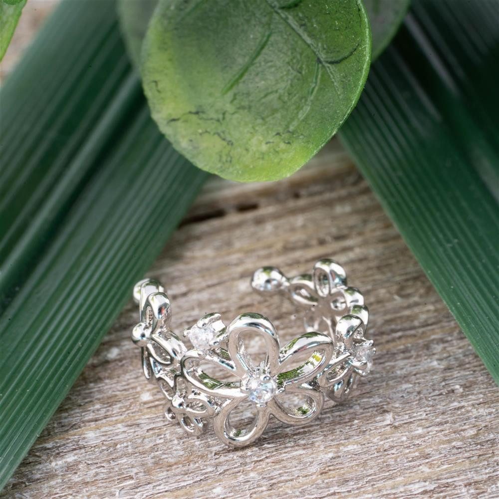 BUNGSA Ohrklemme Ohrklemme Blume silber aus Messing für Damen (1 Stück, 1-tlg), Ohrschmuck Ohrringe