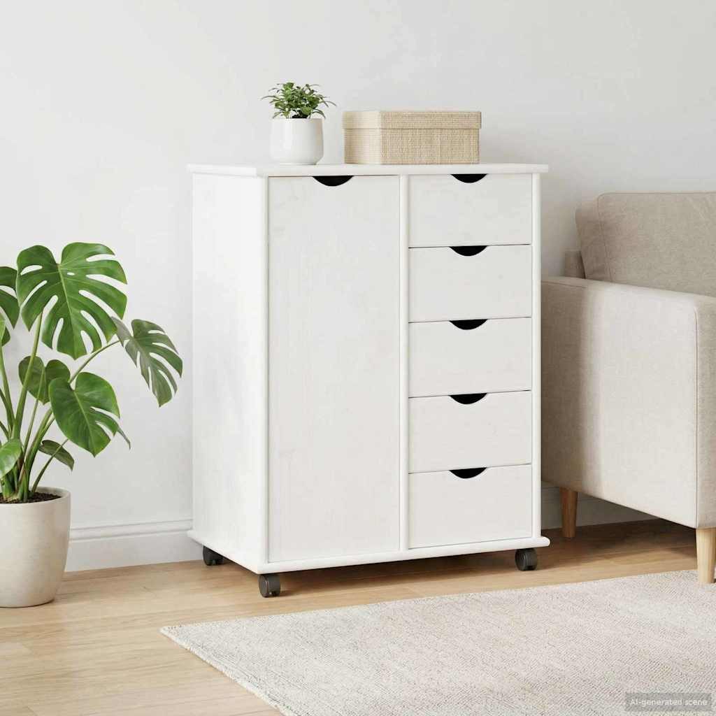 vidaXL Rollcontainer Rollschrank 63,5 x 39 x 79 cm Massivholz Kiefer Weiß, (1 St)