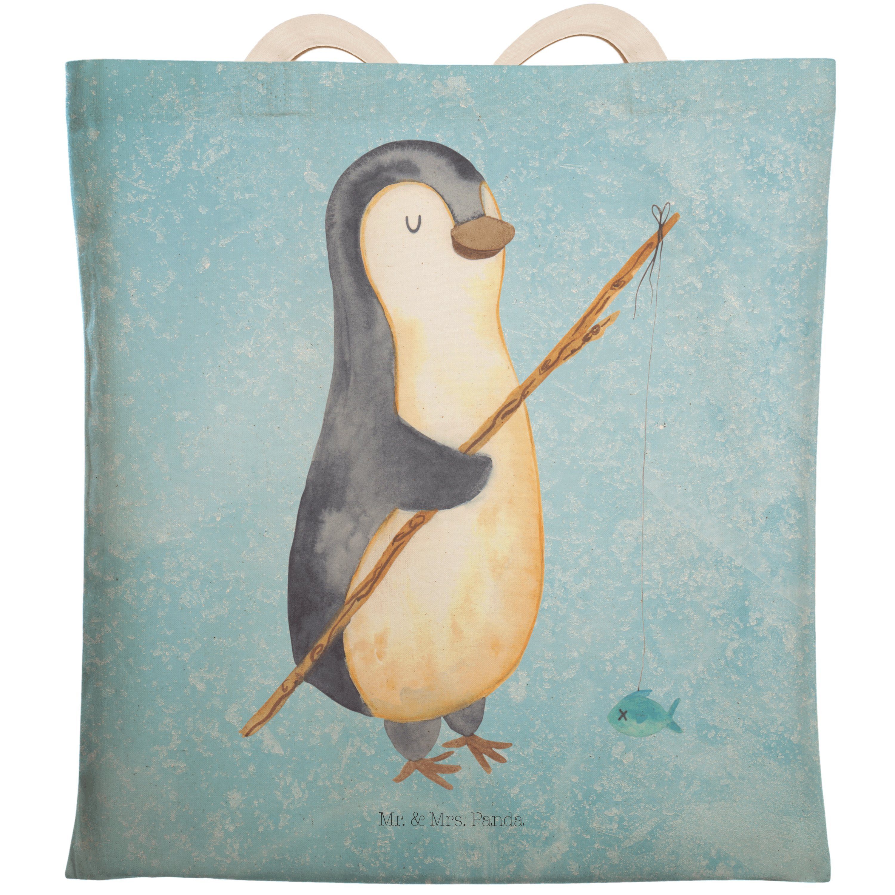 Mr. & Mrs. Panda Tragetasche Pinguin Angler - Eisblau - Geschenk, Seevogel, Angel, Tragetasche, Sh (1-tlg)