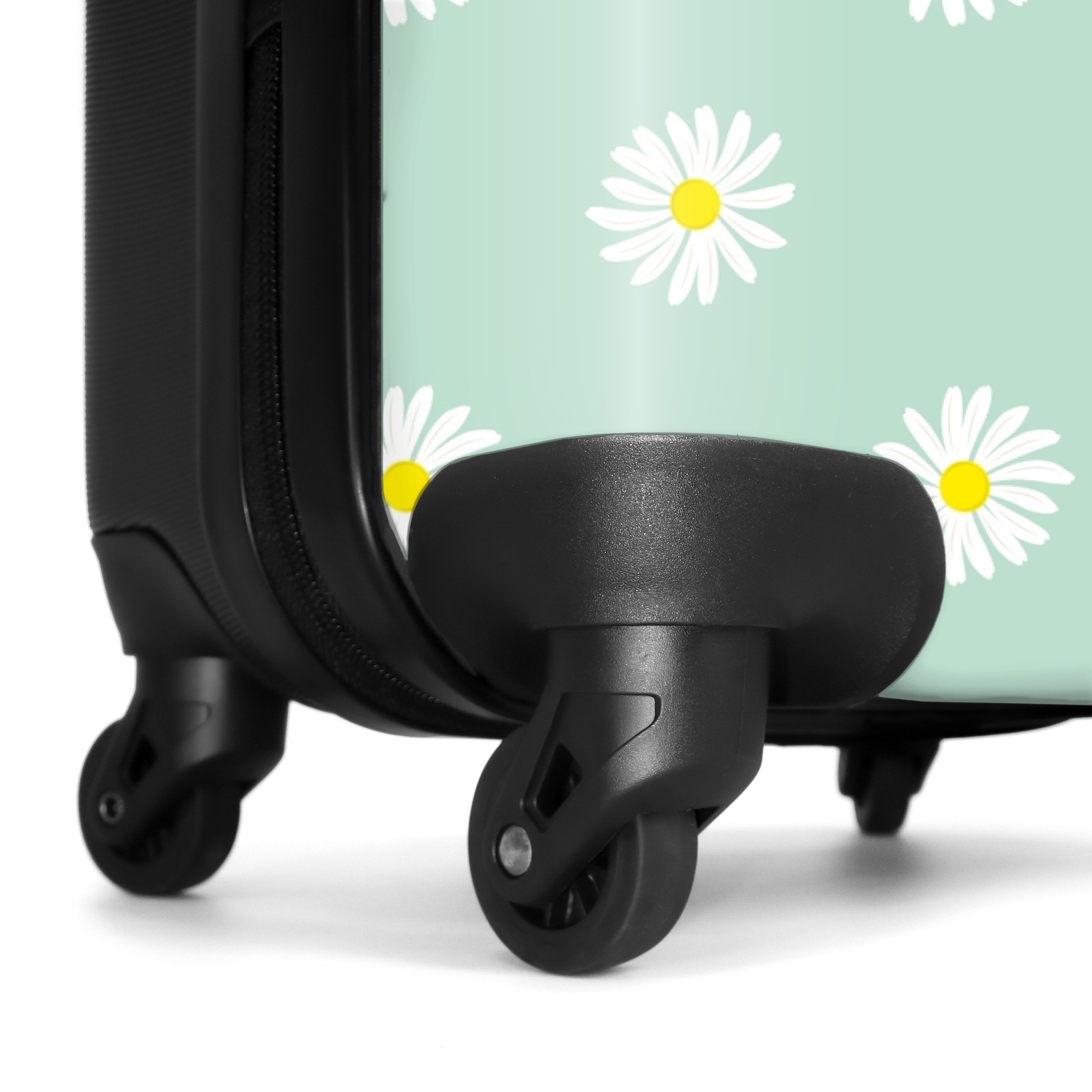 NoBoringSuitcases.com© Hartschalen-Trolley Pastellgrün mit Gänseblümchen 55x35x20cm, 4 Rollen, Handgepäck Koffer & Trolleys, Luggage, Reisekoffer Frauen