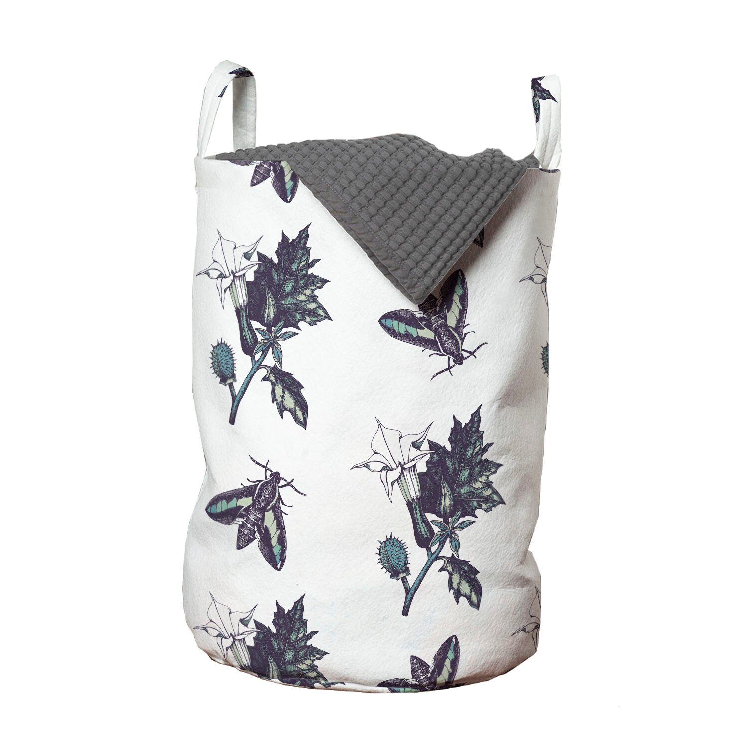 Abakuhaus Wäschesäckchen Wäschekorb mit Griffen Kordelzugverschluss für Waschsalons, Natur-Kunst Sphinx Schmetterlinge Pflanze