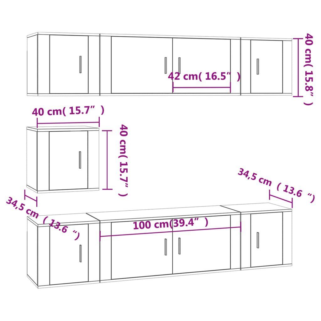 vidaXL (7-St) TV-Schrank Weiß 7-tlg. TV-Schrank-Set Holzwerkstoff