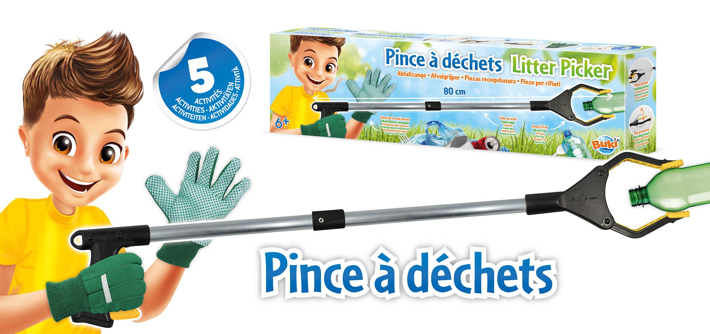 Buki France Gartenpflege-Set BUKI Abfallzange mit Greifkopf und Handschuhen für Kinder ab 6, Ein Teil der Zange ist magnetisch – Bild 5 von 5