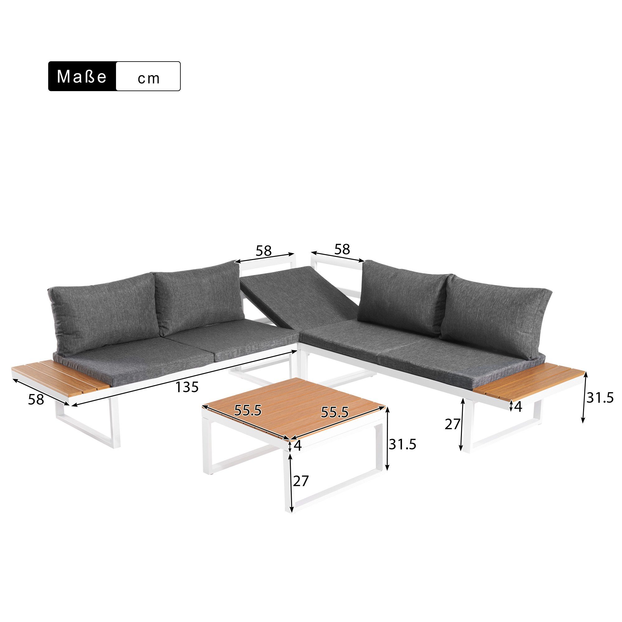Gartenlounge-Set, (Lounge-Set), aus Galvanisiertes Stahl & Holz-Kunststoff-Platte