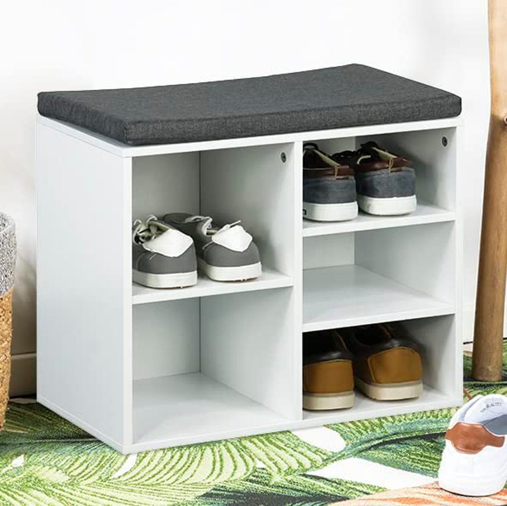 habeig Schuhregal Schuhbank mit Bankauflage 52 x 30 x 48 cm Grau Weiß 082