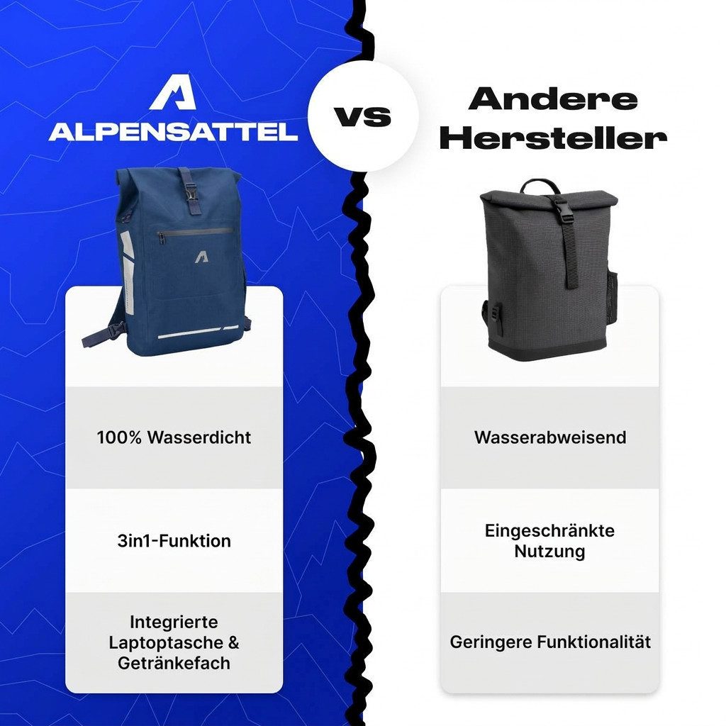 Alpensattel Fahrradtasche 3 in 1 Fahrradtasche (Einzelartikel, 1-tlg., 3-in-1 Tasche: Rucksack, Umhängetasche, Gepäckträger), 3in1 Fahrradtasche: Rucksack, Umhängetasche & Gepäckträger